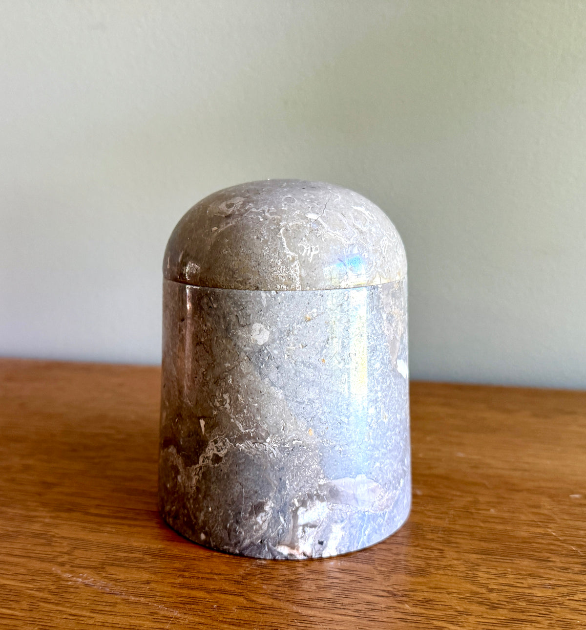Grey Marble Lidded Jar ~ Carved Marble Lidded Box ~ Marble Container