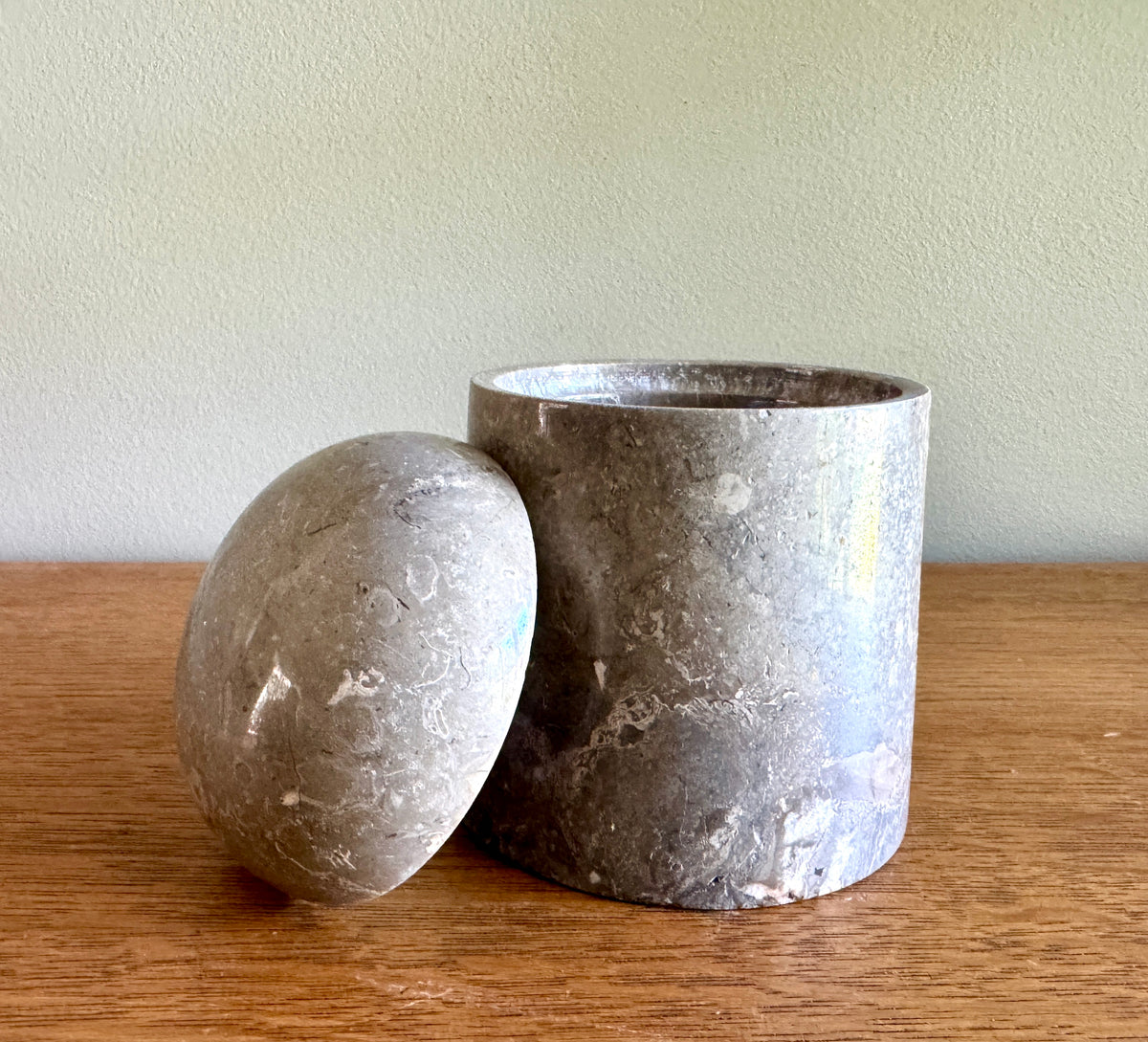 Grey Marble Lidded Jar ~ Carved Marble Lidded Box ~ Marble Container