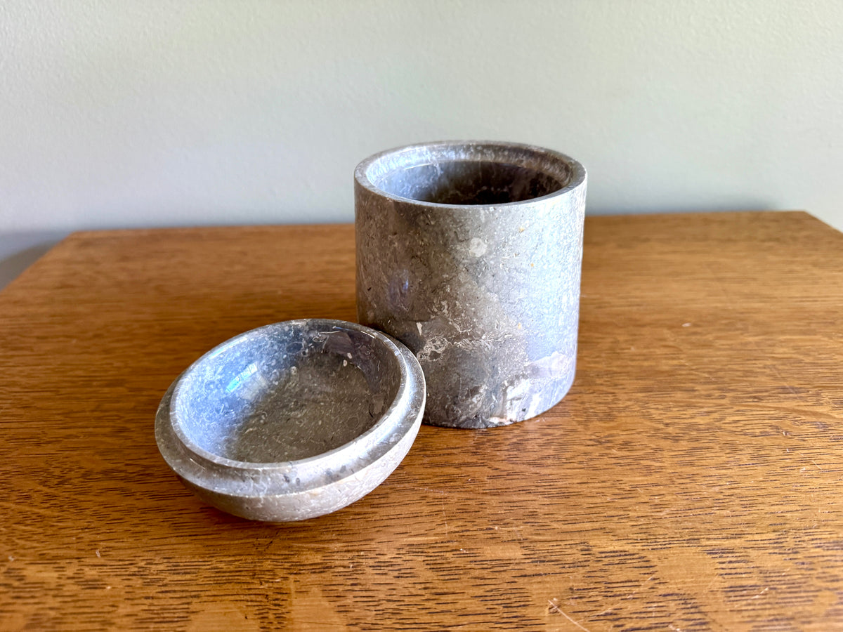 Grey Marble Lidded Jar ~ Carved Marble Lidded Box ~ Marble Container