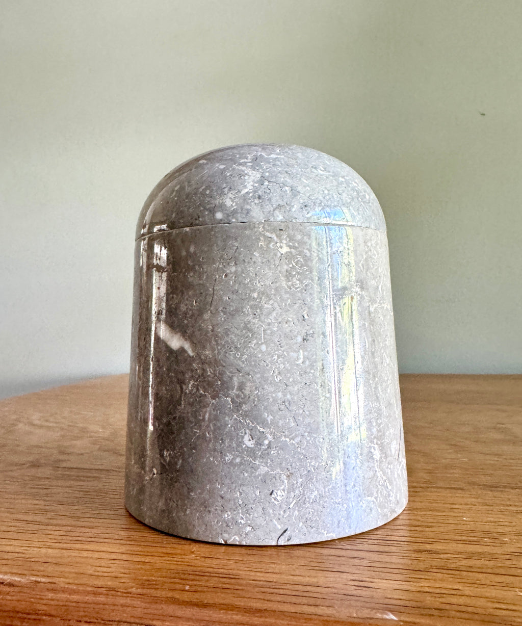 Grey Marble Lidded Jar ~ Carved Marble Lidded Box ~ Marble Container