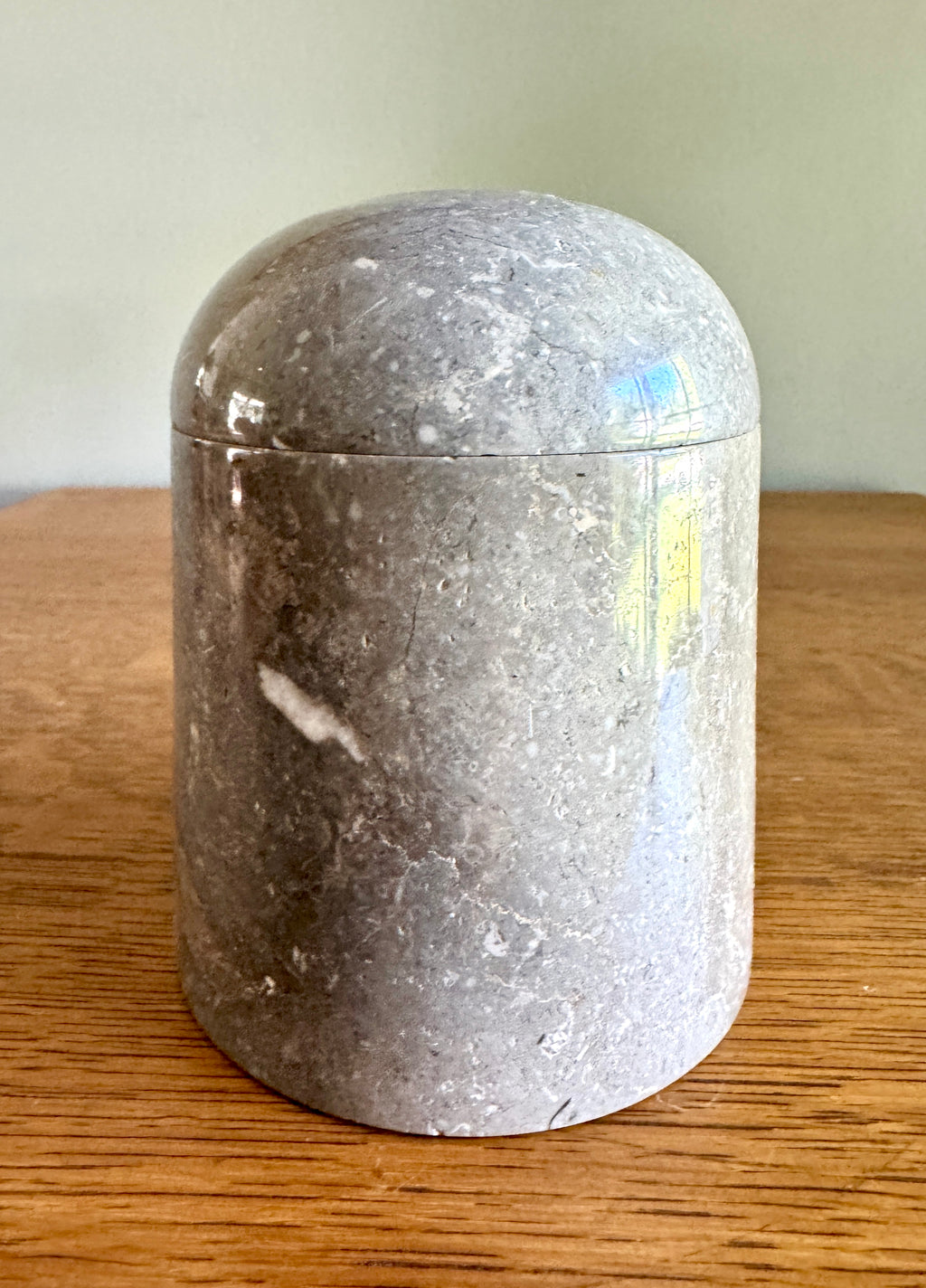 Grey Marble Lidded Jar ~ Carved Marble Lidded Box ~ Marble Container