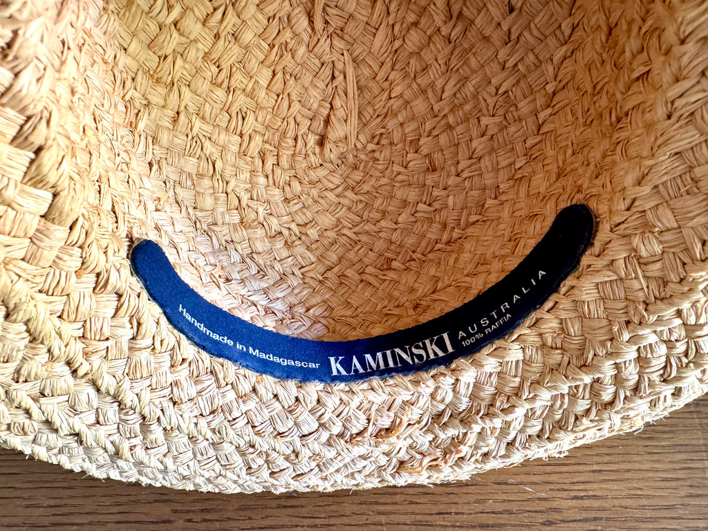 Vintage Helen Kaminski Wide Braid Raffia Hat With Bow ~ Australia Classic Raffia Natural Black Bow Hat
