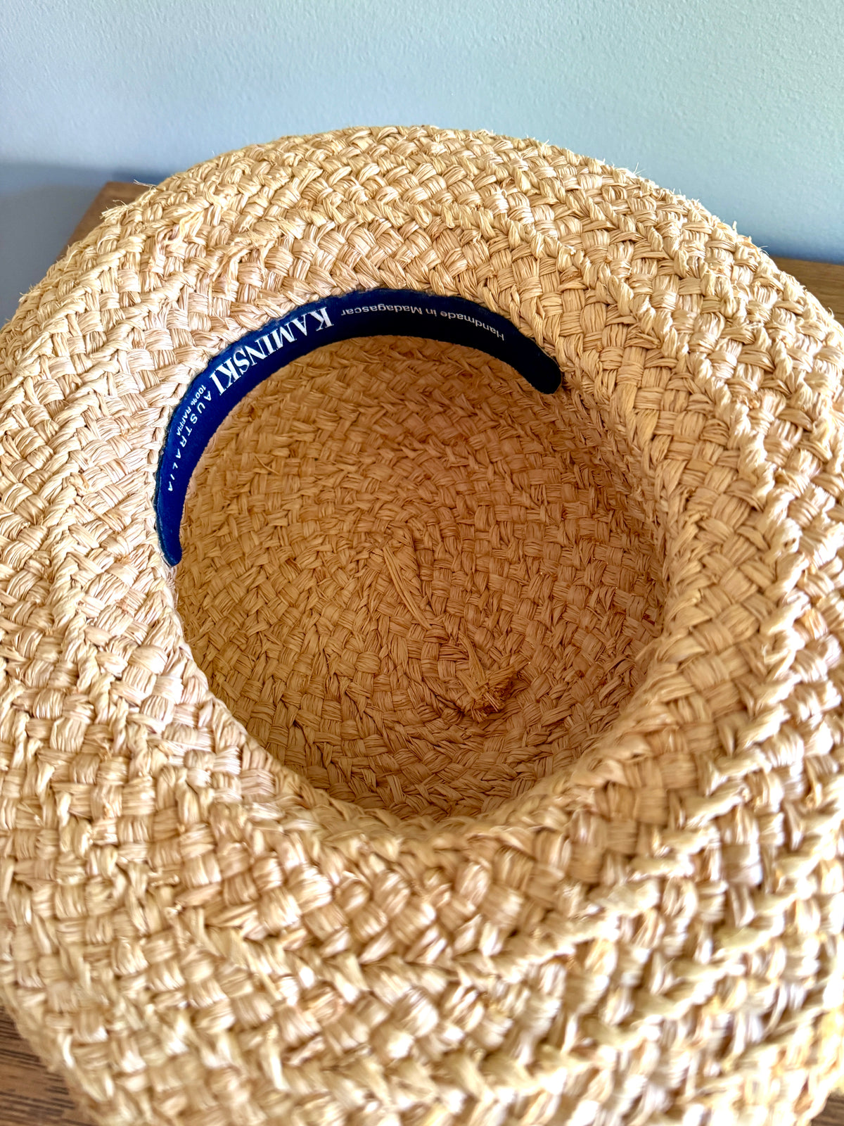 Vintage Helen Kaminski Wide Braid Raffia Hat With Bow ~ Australia Classic Raffia Natural Black Bow Hat