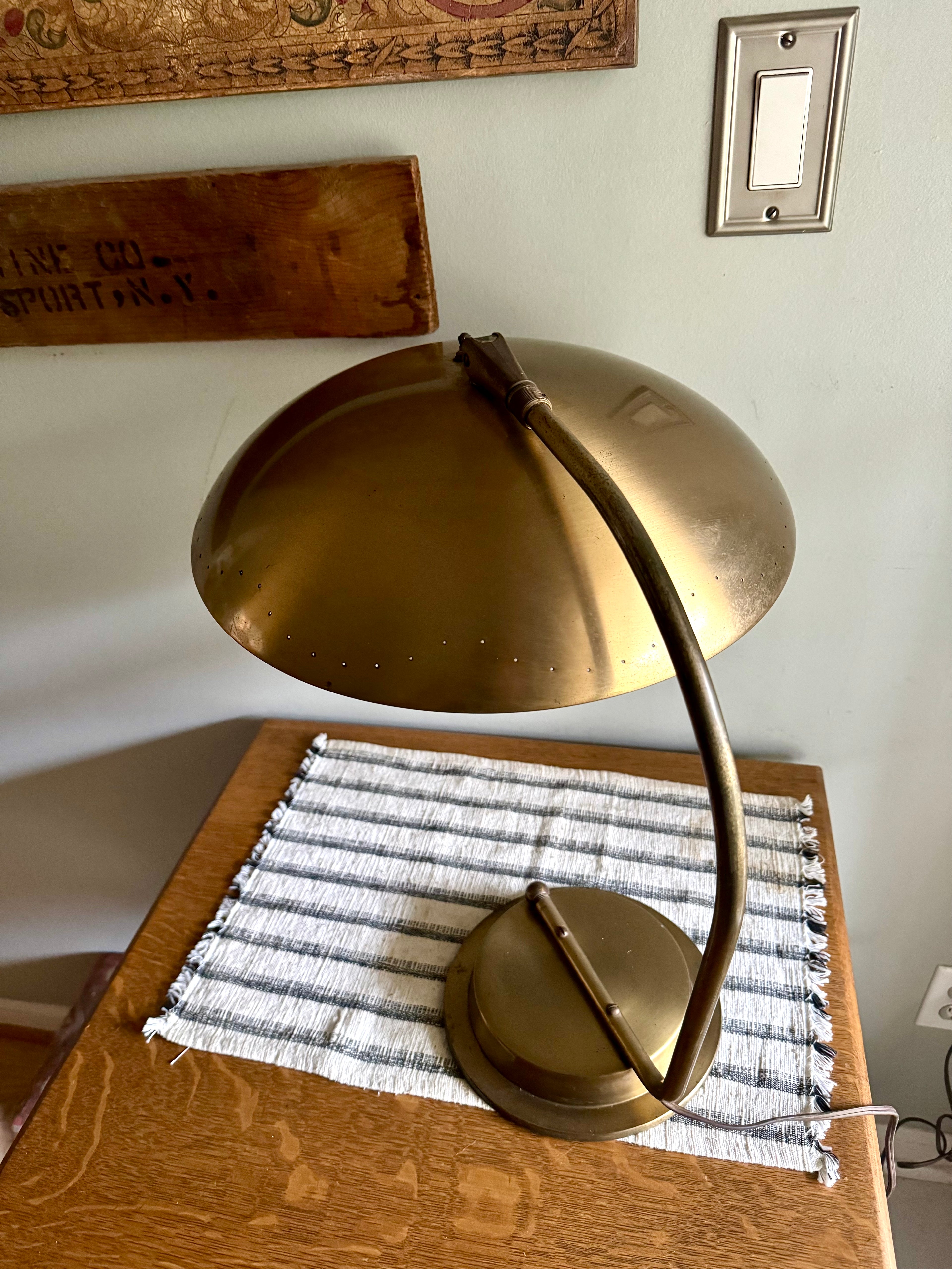 Vintage MCM Atomic Style Desk Lamp | Bauhaus For Hillebrand Style Flying Saucer Desk Lamp