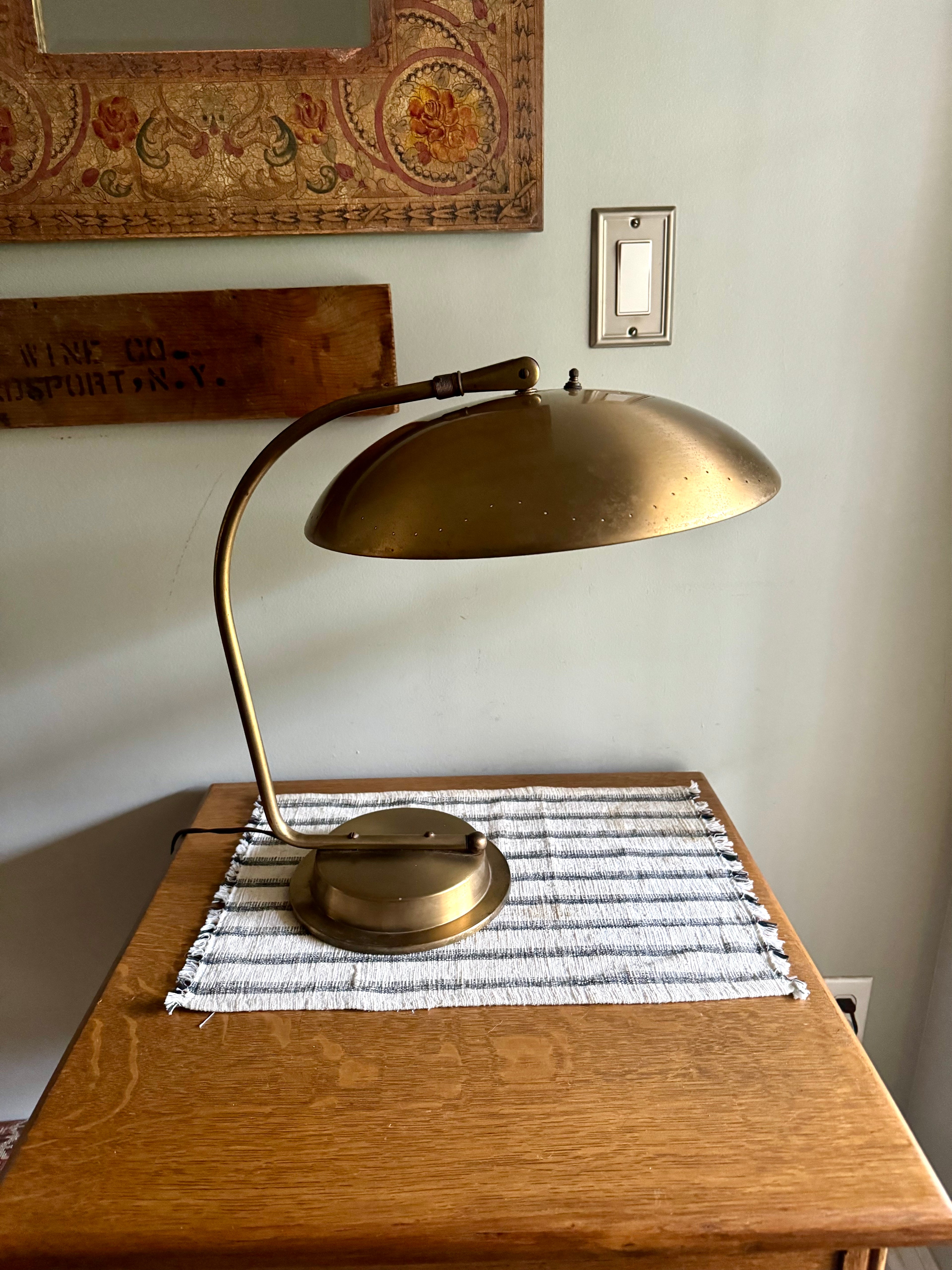 Vintage MCM Atomic Style Desk Lamp | Bauhaus For Hillebrand Style Flying Saucer Desk Lamp
