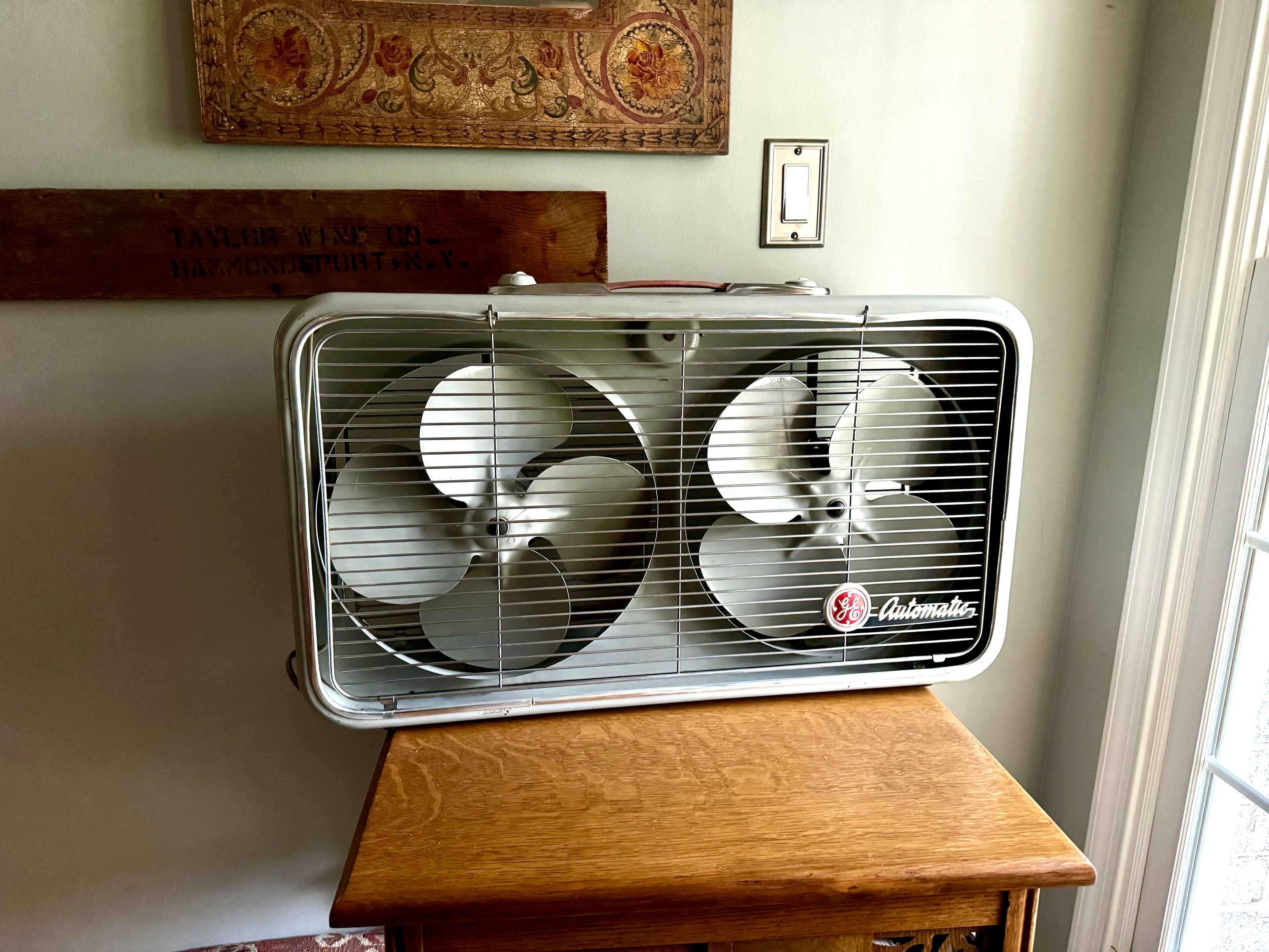 Vintage Mid Century Twin Blade General Electric Ventilator Fan | General Electric Model 44 Dual Fan Box Fan