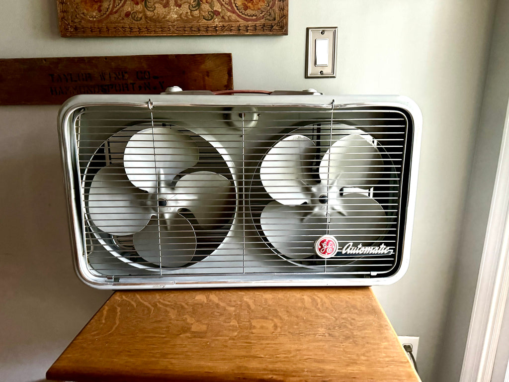 Vintage Mid Century Twin Blade General Electric Ventilator Fan | General Electric Model 44 Dual Fan Box Fan