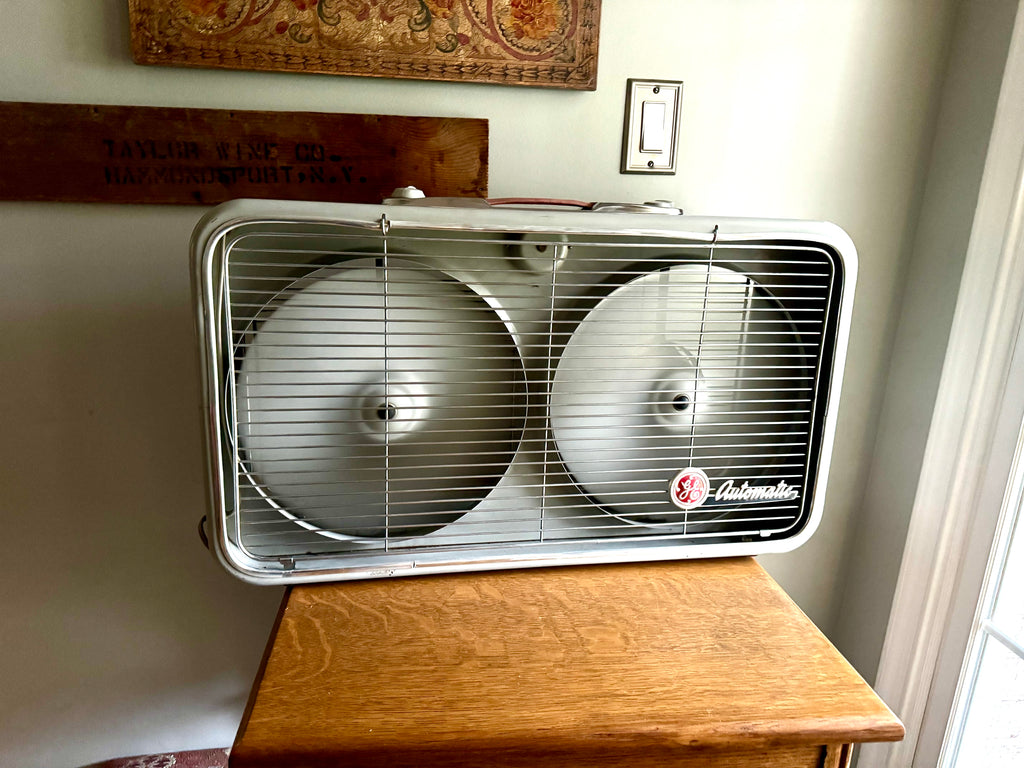 Vintage Mid Century Twin Blade General Electric Ventilator Fan | General Electric Model 44 Dual Fan Box Fan
