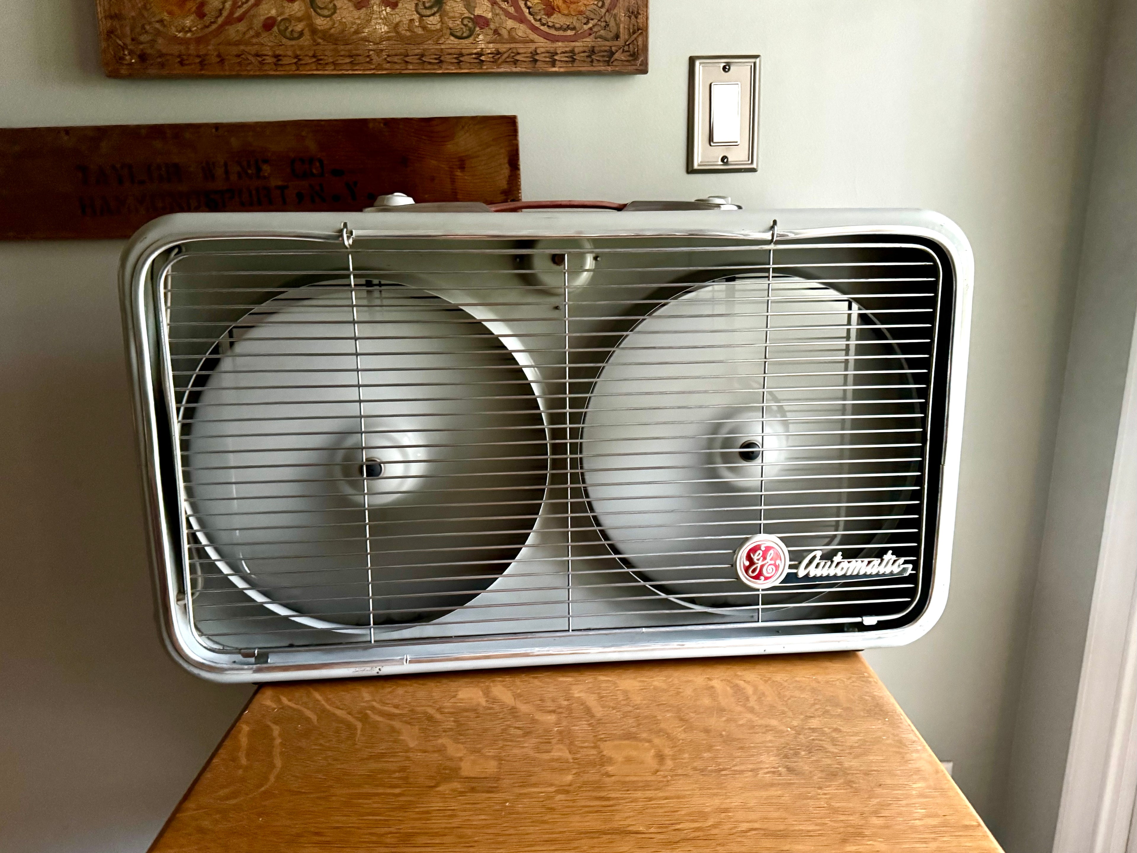 Vintage Mid Century Twin Blade General Electric Ventilator Fan | General Electric Model 44 Dual Fan Box Fan