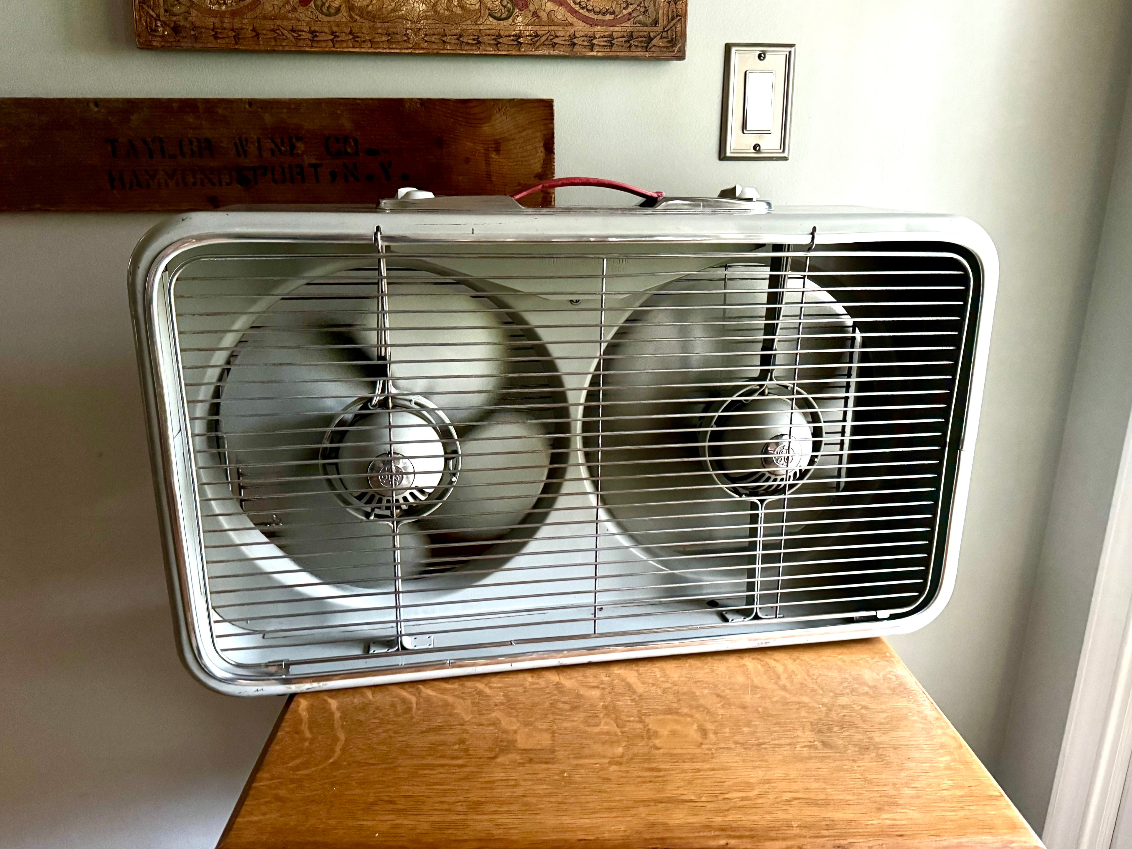 Vintage Mid Century Twin Blade General Electric Ventilator Fan | General Electric Model 44 Dual Fan Box Fan