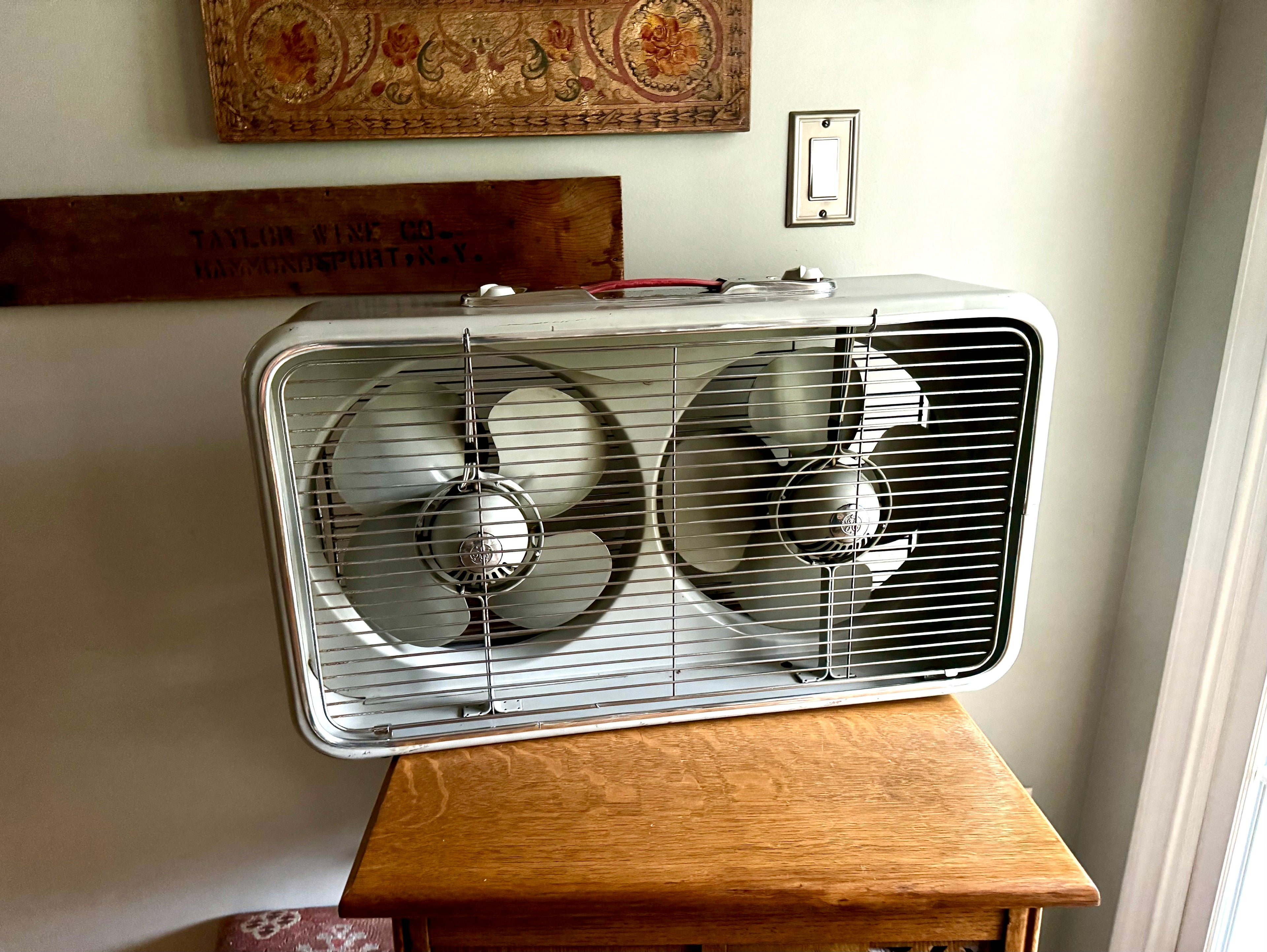 Vintage Mid Century Twin Blade General Electric Ventilator Fan | General Electric Model 44 Dual Fan Box Fan