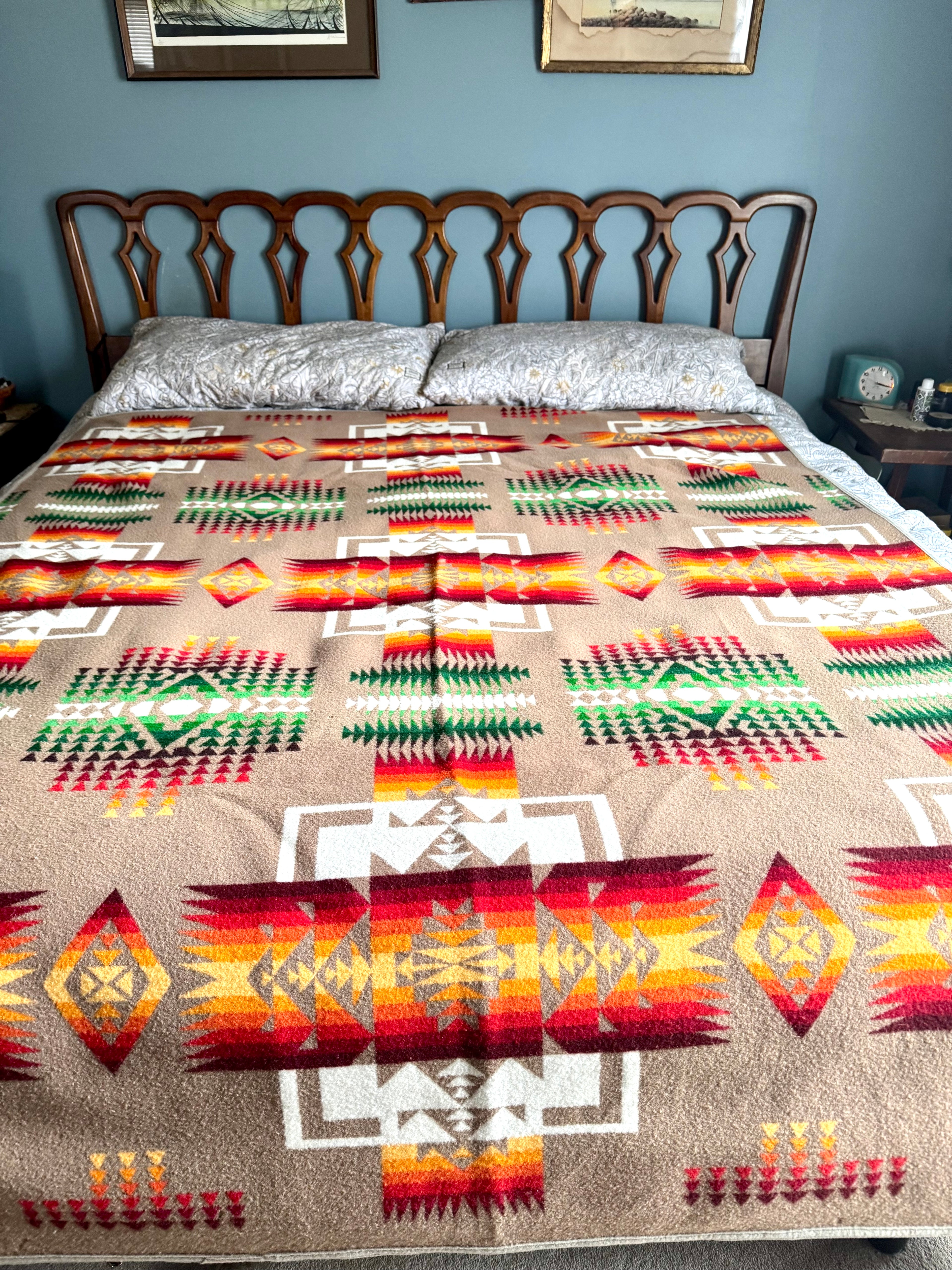 Vintage Pendleton Beaver State Wool Blanket Chief Native American Indian 80" x 64"