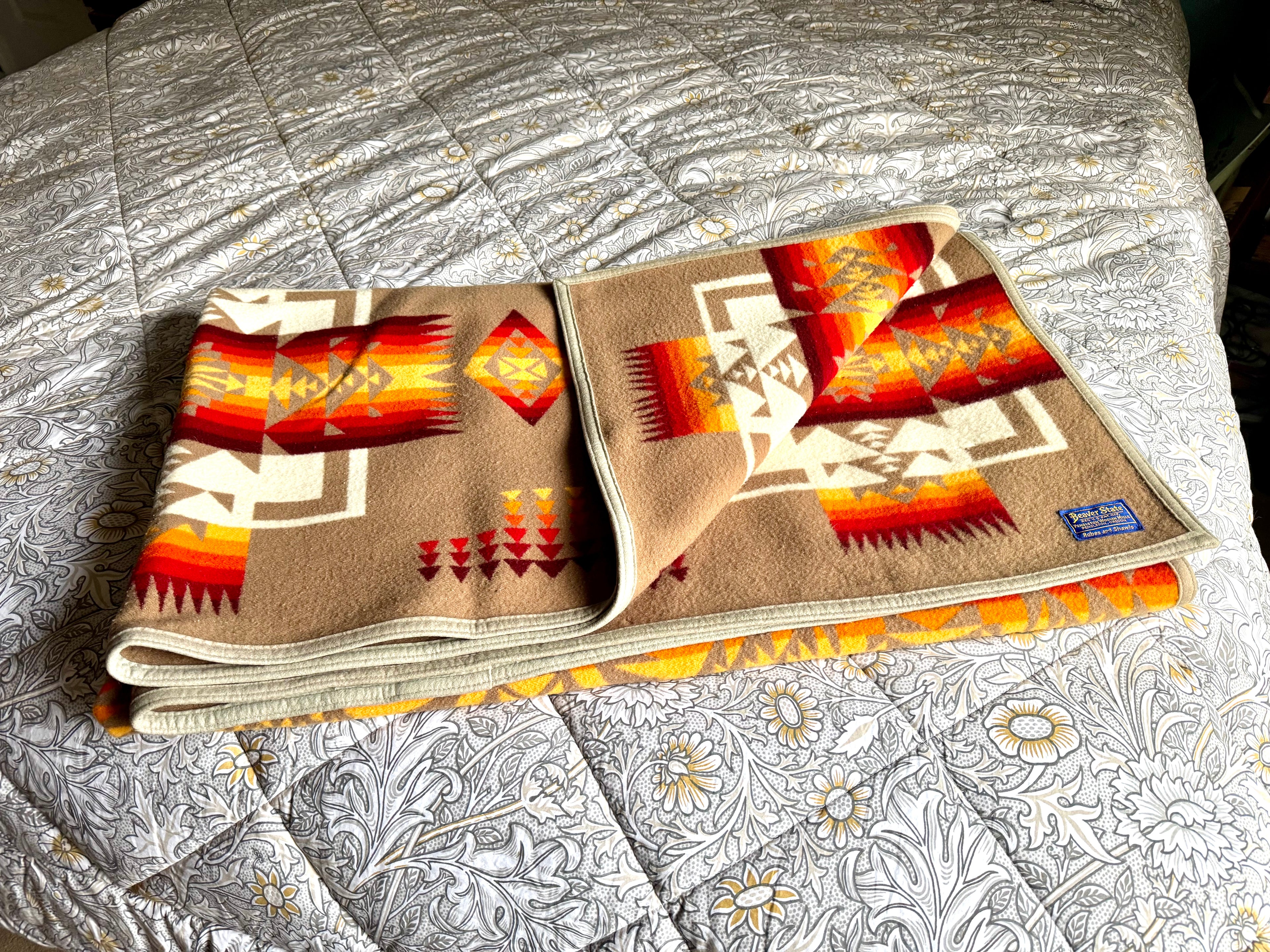 Vintage Pendleton Beaver State Wool Blanket Chief Native American Indian 80" x 64"