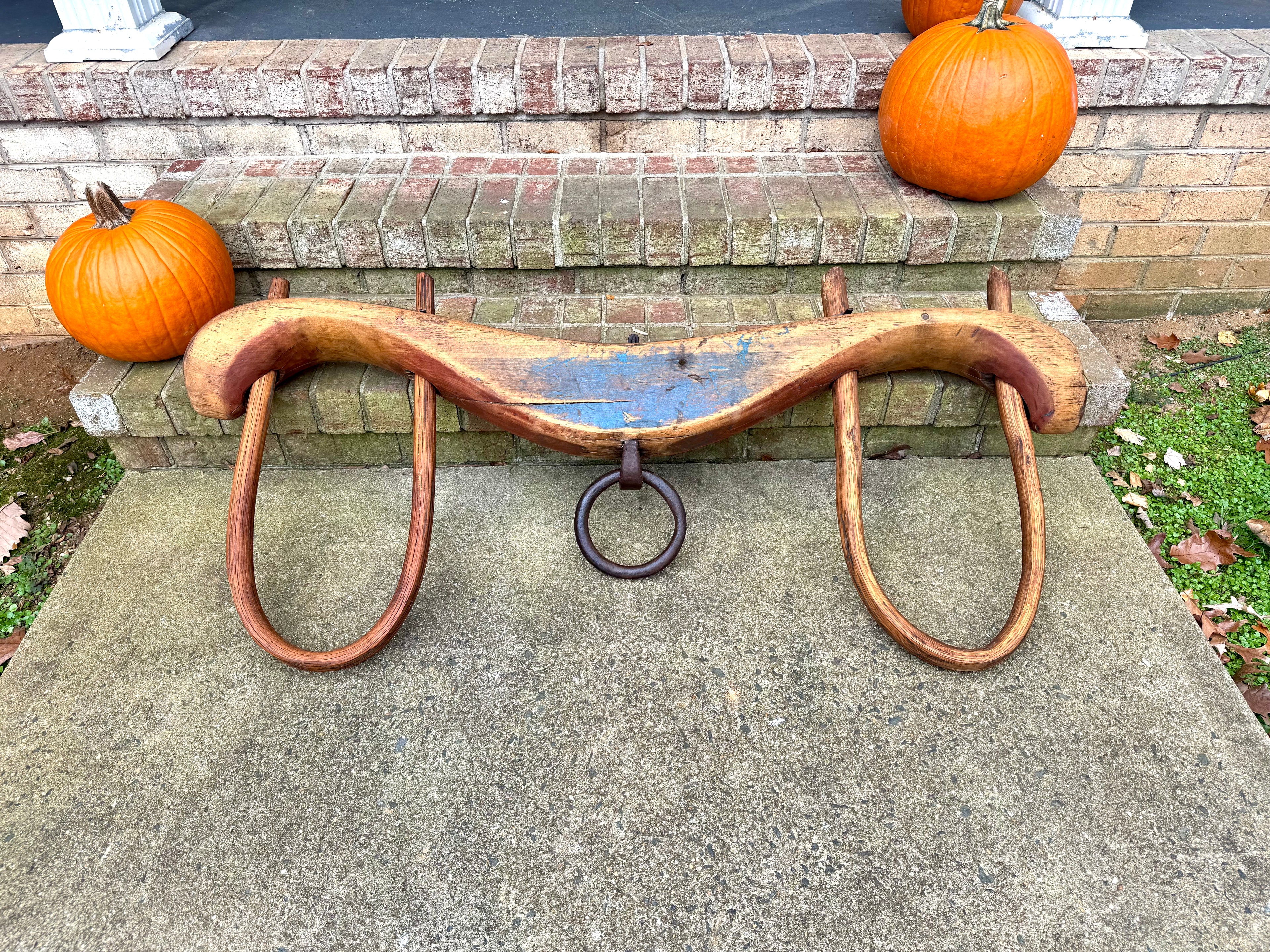 Antique Double Ox Yoke | Large Ox Yoke | Rustic Wood and Steel Double Ox Yoke | Large Primitive Handmade Double Oxen Yoke | Farmhouse Decor