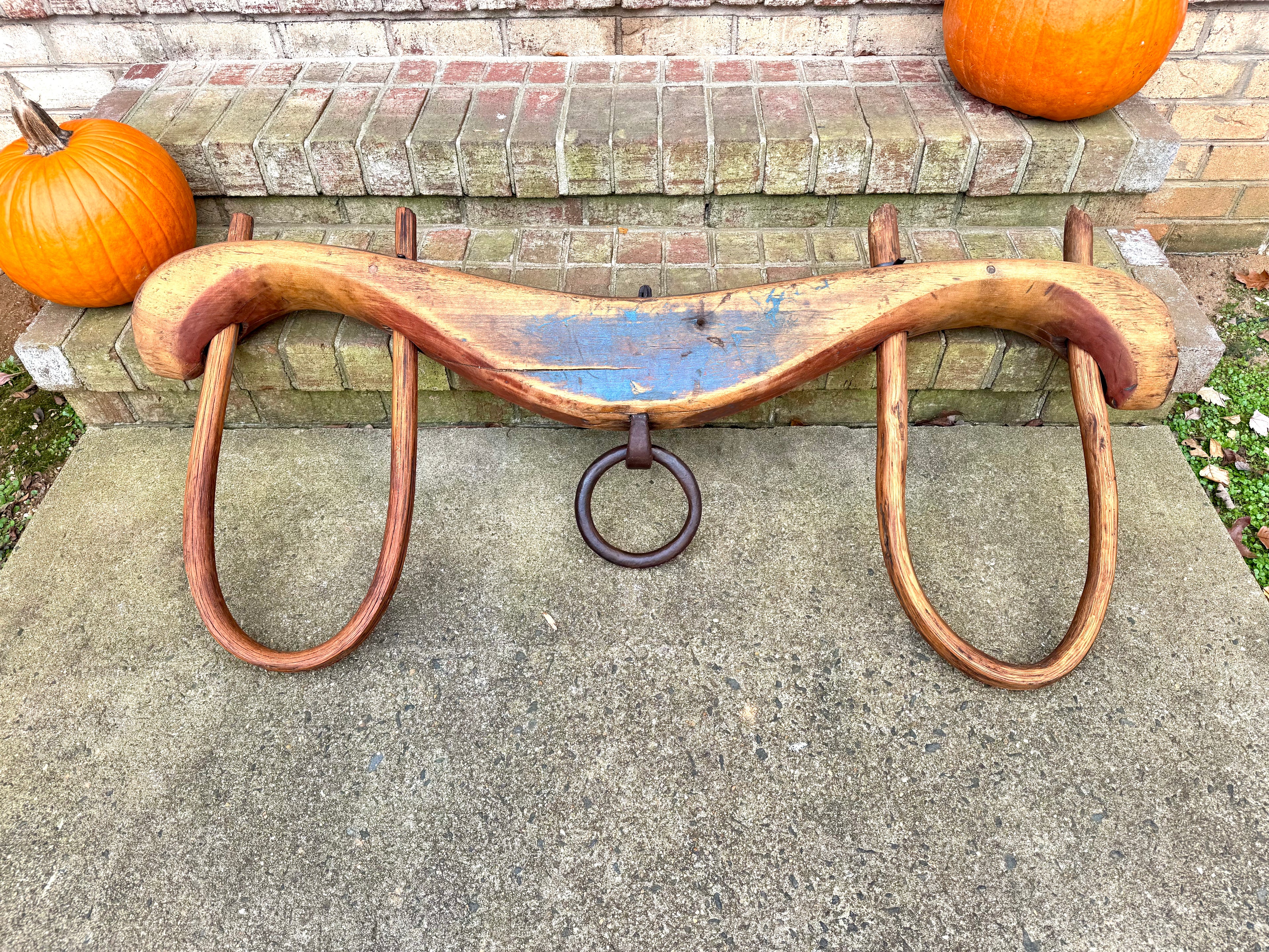 Antique Double Ox Yoke | Large Ox Yoke | Rustic Wood and Steel Double Ox Yoke | Large Primitive Handmade Double Oxen Yoke | Farmhouse Decor