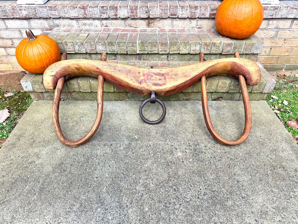 Antique Double Ox Yoke | Large Ox Yoke | Rustic Wood and Steel Double Ox Yoke | Large Primitive Handmade Double Oxen Yoke | Farmhouse Decor