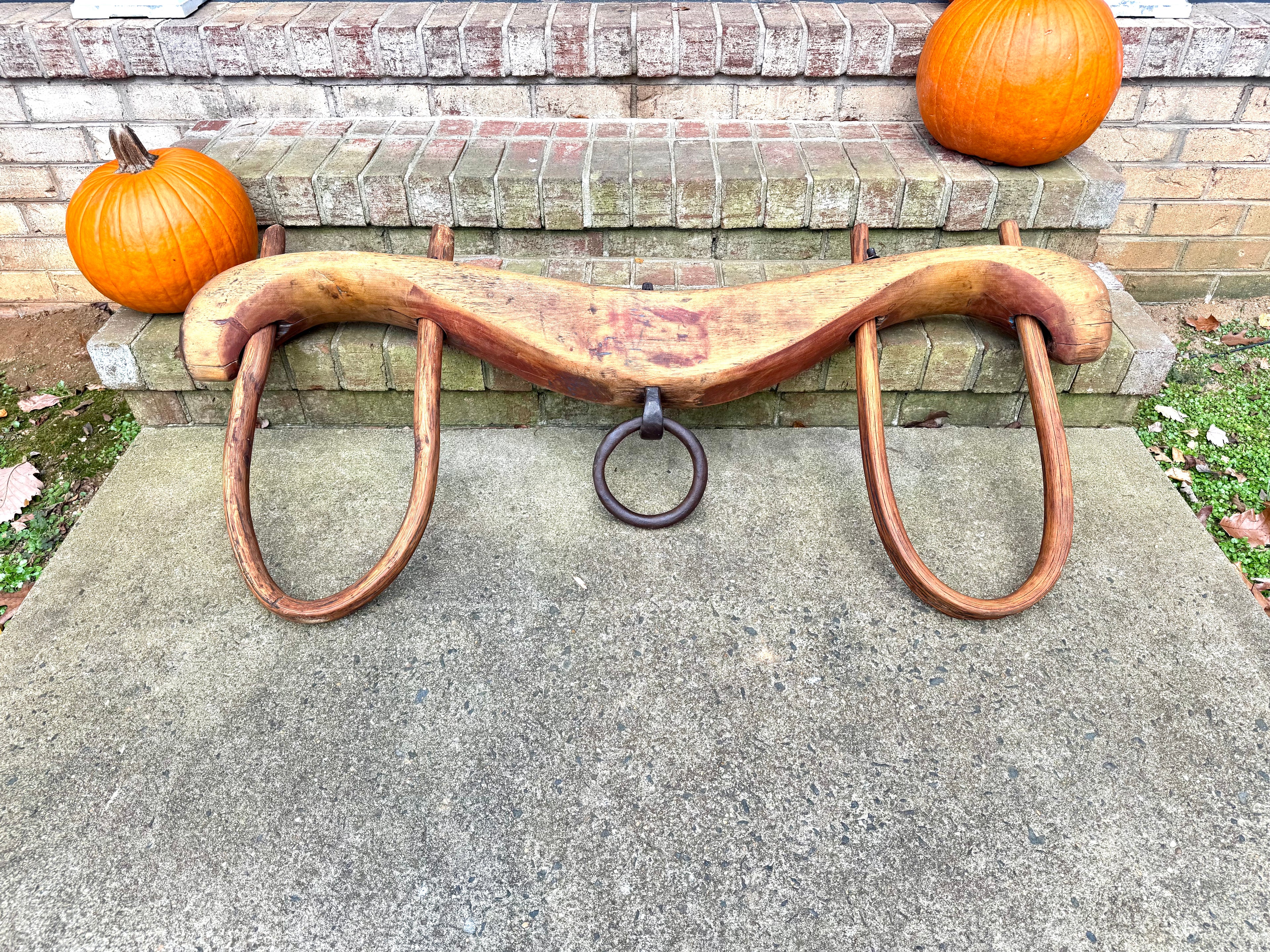 Antique Double Ox Yoke | Large Ox Yoke | Rustic Wood and Steel Double Ox Yoke | Large Primitive Handmade Double Oxen Yoke | Farmhouse Decor