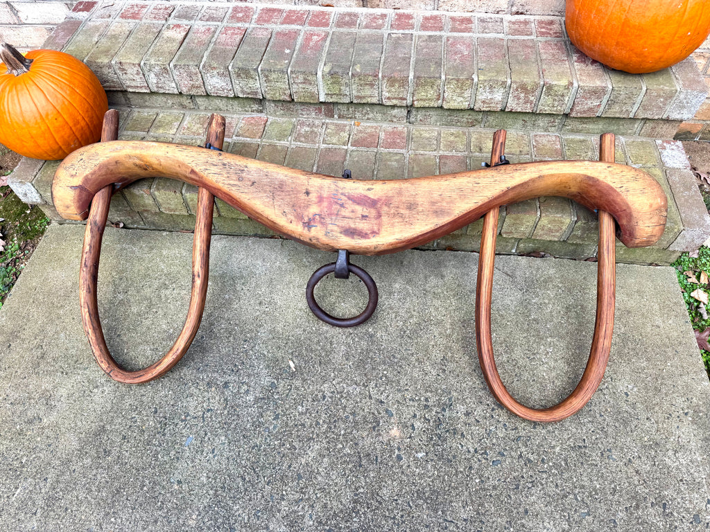 Antique Double Ox Yoke | Large Ox Yoke | Rustic Wood and Steel Double Ox Yoke | Large Primitive Handmade Double Oxen Yoke | Farmhouse Decor