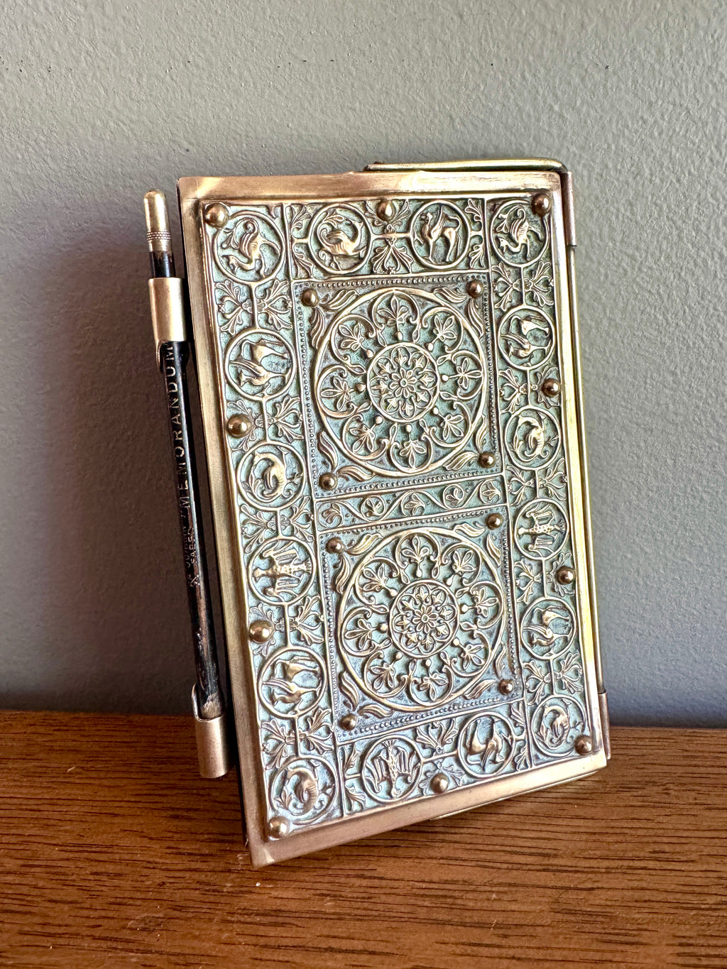 Antique Weimer Era Germany Bronze/Brass Notebook Case ~ Brass Scoring Case with Johan Faber Memorandum Pencil