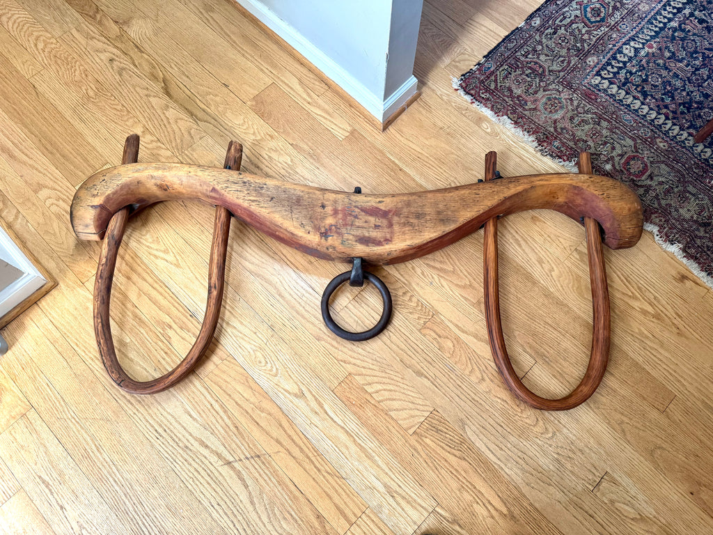 Antique Double Ox Yoke | Large Ox Yoke | Rustic Wood and Steel Double Ox Yoke | Large Primitive Handmade Double Oxen Yoke | Farmhouse Decor