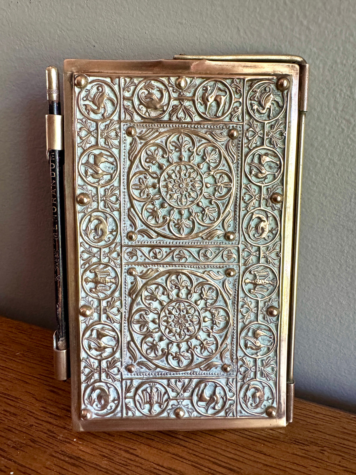Antique Weimer Era Germany Bronze/Brass Notebook Case ~ Brass Scoring Case with Johan Faber Memorandum Pencil