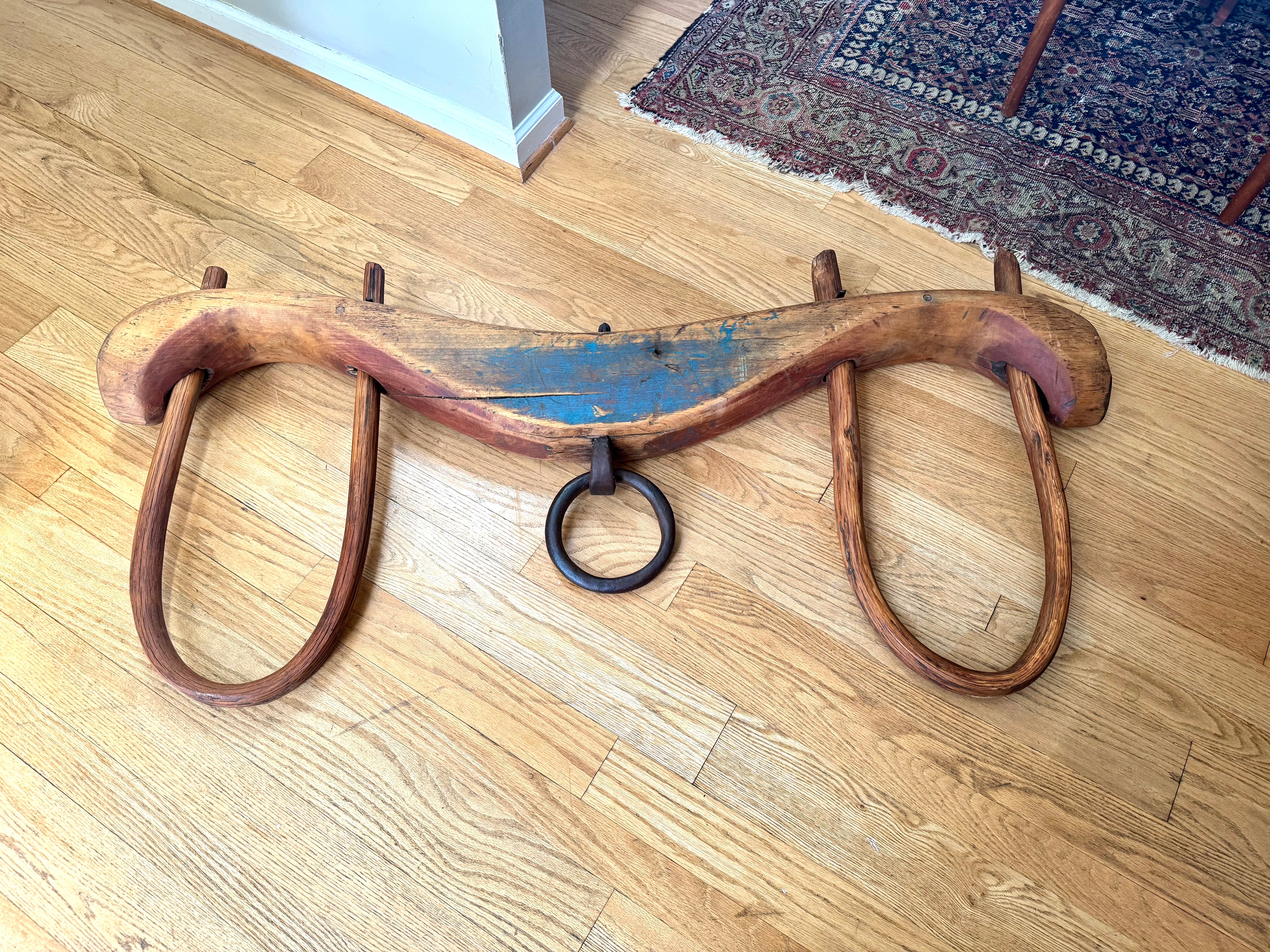 Antique Double Ox Yoke | Large Ox Yoke | Rustic Wood and Steel Double Ox Yoke | Large Primitive Handmade Double Oxen Yoke | Farmhouse Decor