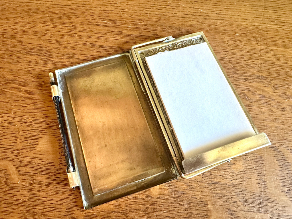 Antique Weimer Era Germany Bronze/Brass Notebook Case ~ Brass Scoring Case with Johan Faber Memorandum Pencil