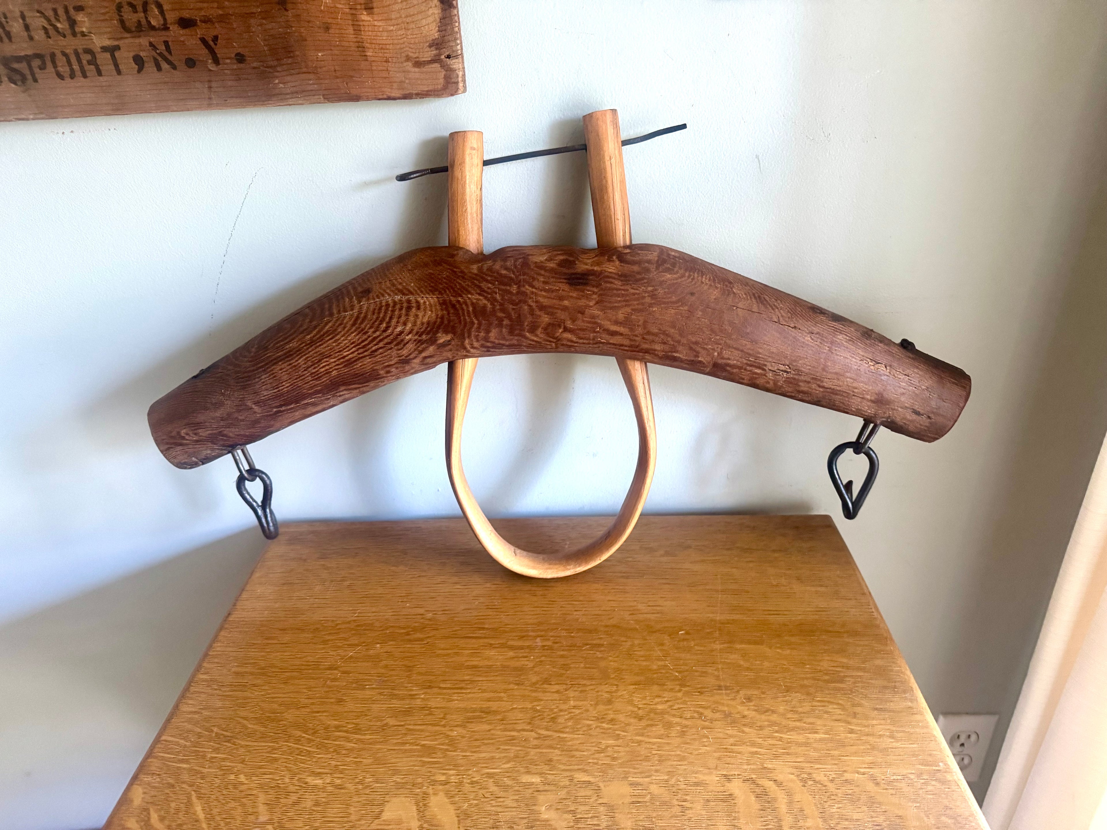Antique Single Ox Yoke | Large Ox Yoke | Rustic Wood and Steel Single Ox Yoke | Small Primitive Handmade Oxen Yoke | Farmhouse Decor | Western Decor