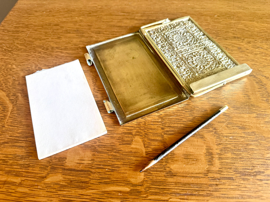 Antique Weimer Era Germany Bronze/Brass Notebook Case ~ Brass Scoring Case with Johan Faber Memorandum Pencil