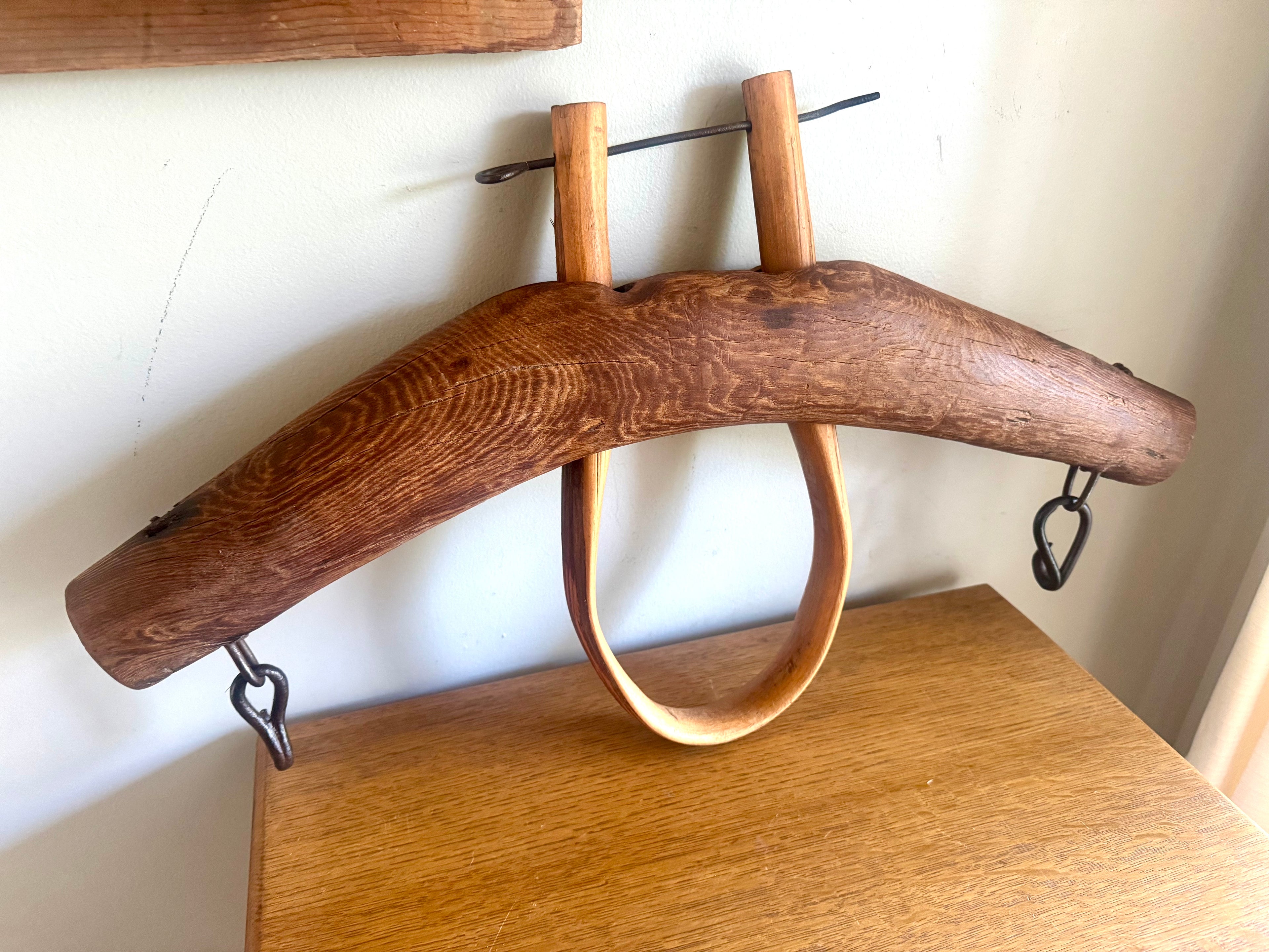 Antique Single Ox Yoke | Large Ox Yoke | Rustic Wood and Steel Single Ox Yoke | Small Primitive Handmade Oxen Yoke | Farmhouse Decor | Western Decor
