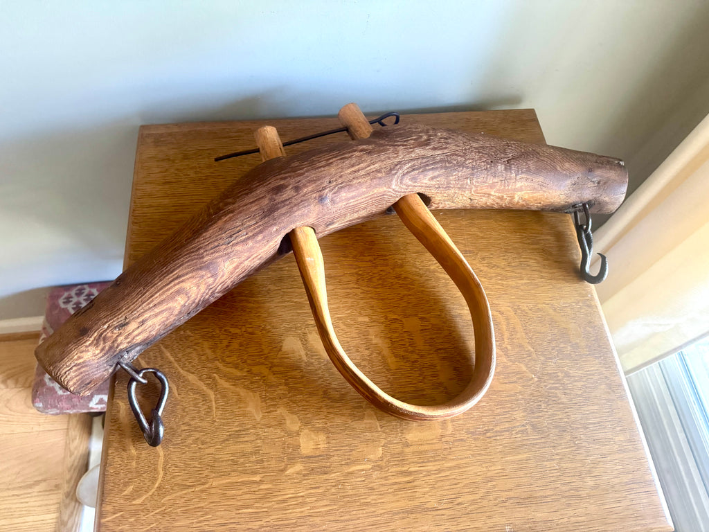 Antique Single Ox Yoke | Large Ox Yoke | Rustic Wood and Steel Single Ox Yoke | Small Primitive Handmade Oxen Yoke | Farmhouse Decor | Western Decor