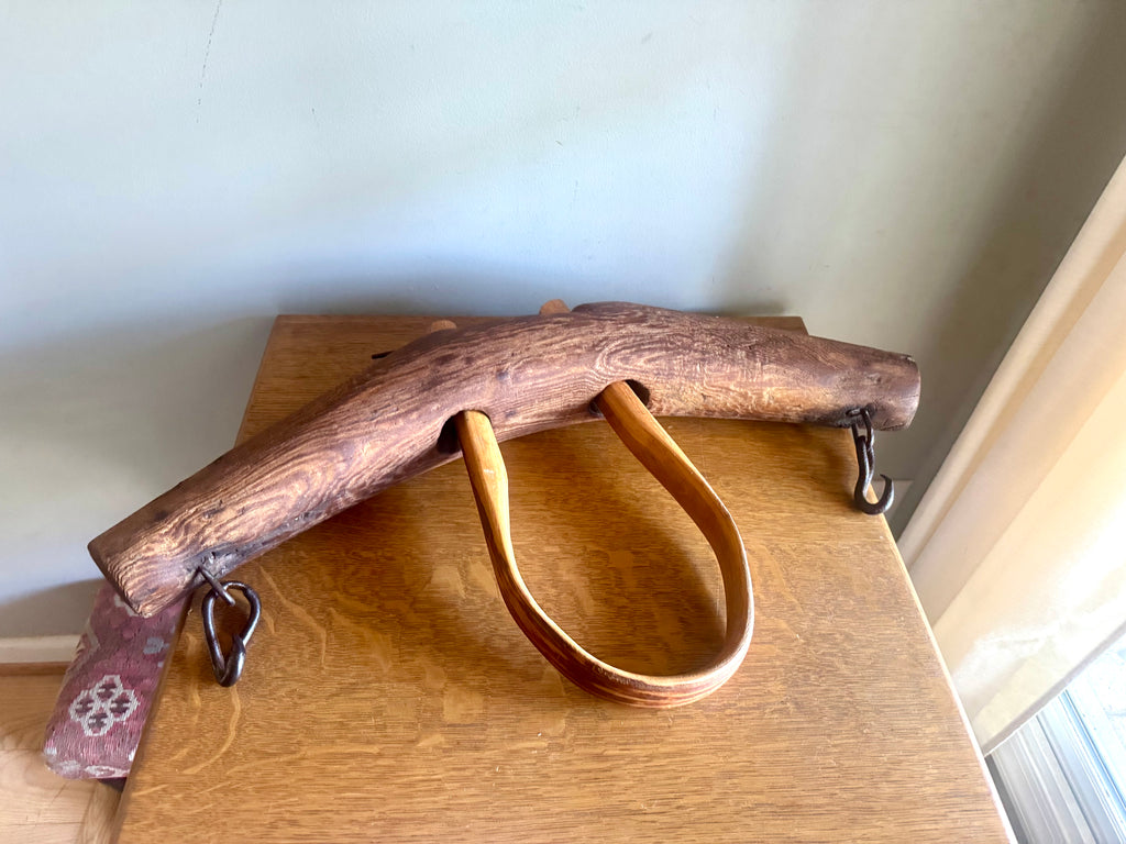 Antique Single Ox Yoke | Large Ox Yoke | Rustic Wood and Steel Single Ox Yoke | Small Primitive Handmade Oxen Yoke | Farmhouse Decor | Western Decor