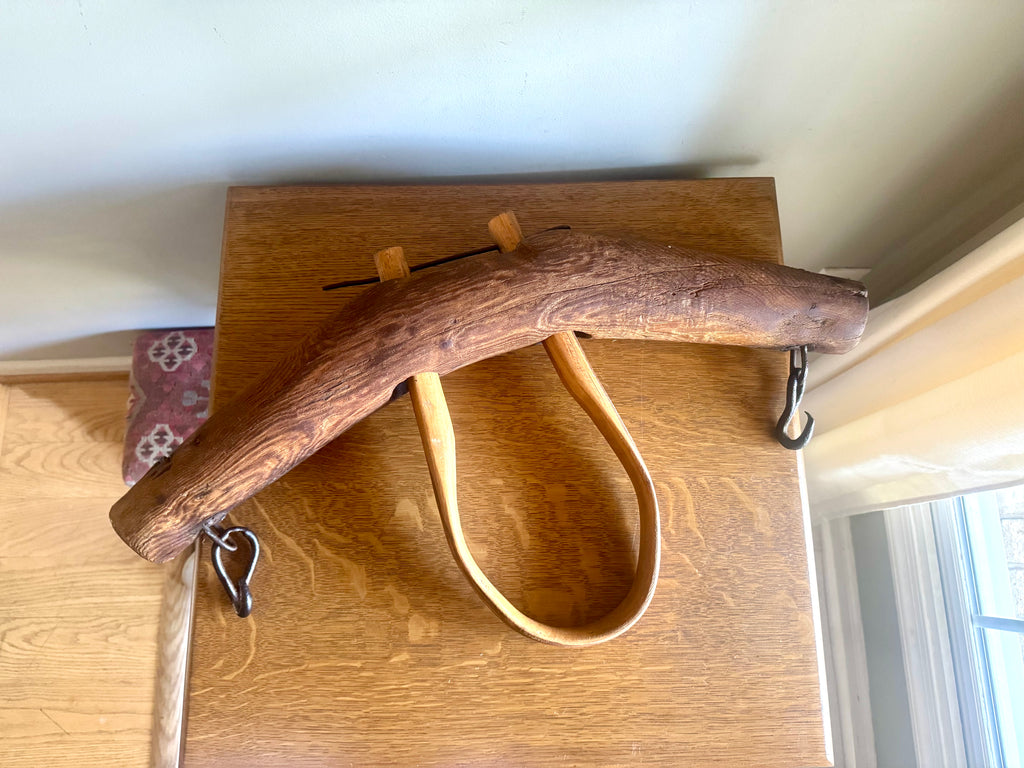 Antique Single Ox Yoke | Large Ox Yoke | Rustic Wood and Steel Single Ox Yoke | Small Primitive Handmade Oxen Yoke | Farmhouse Decor | Western Decor