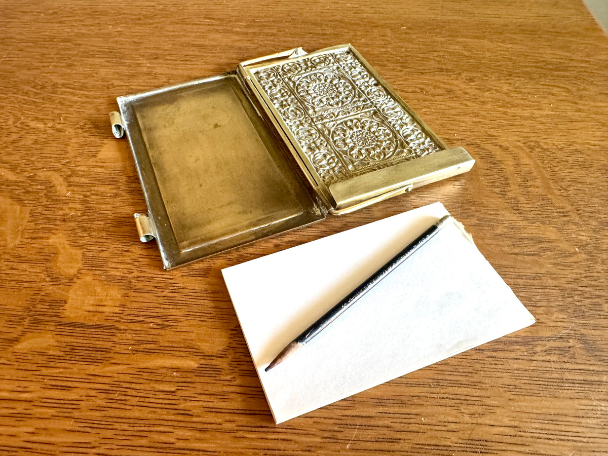 Antique Weimer Era Germany Bronze/Brass Notebook Case ~ Brass Scoring Case with Johan Faber Memorandum Pencil