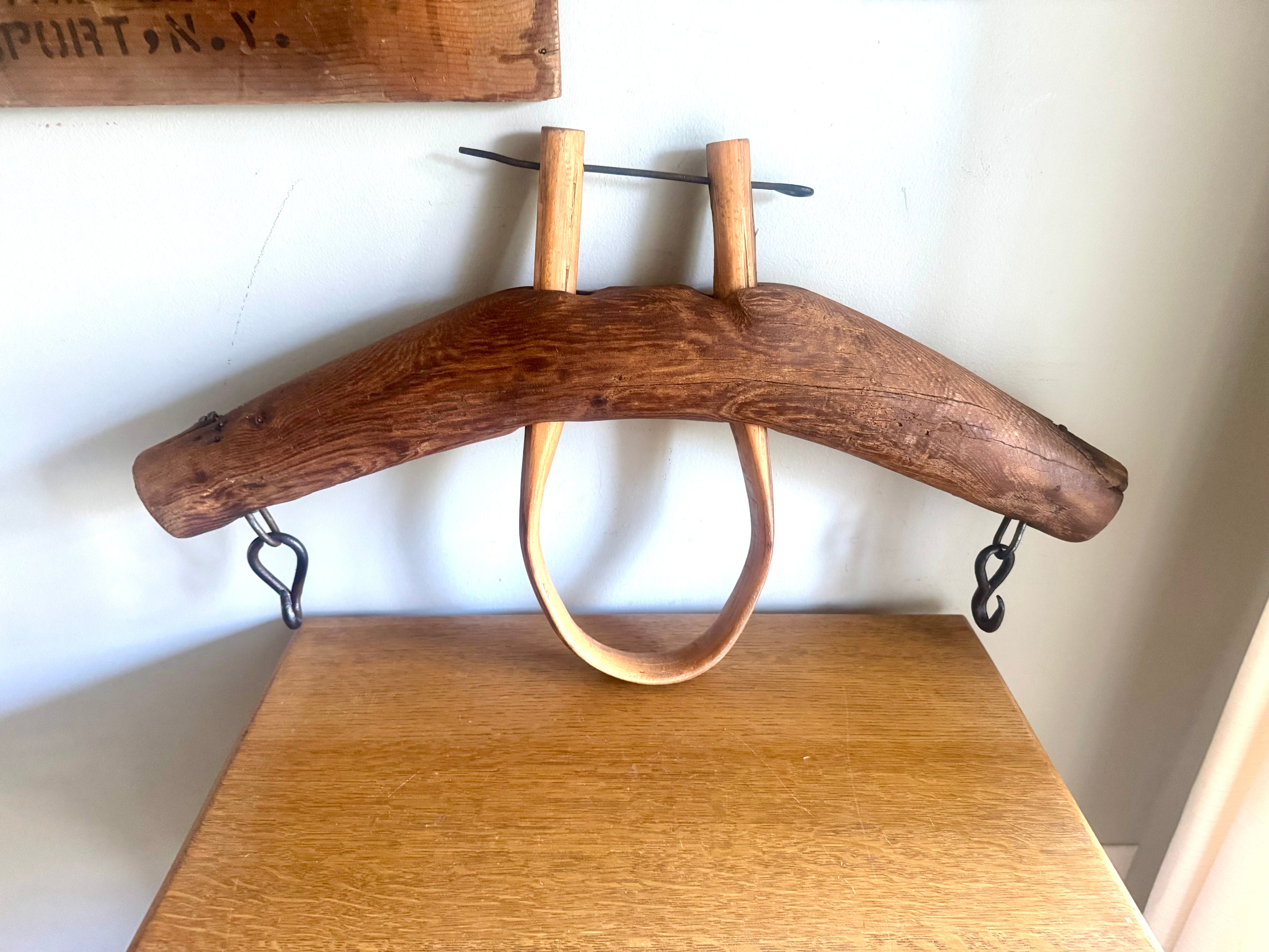 Antique Single Ox Yoke | Large Ox Yoke | Rustic Wood and Steel Single Ox Yoke | Small Primitive Handmade Oxen Yoke | Farmhouse Decor | Western Decor