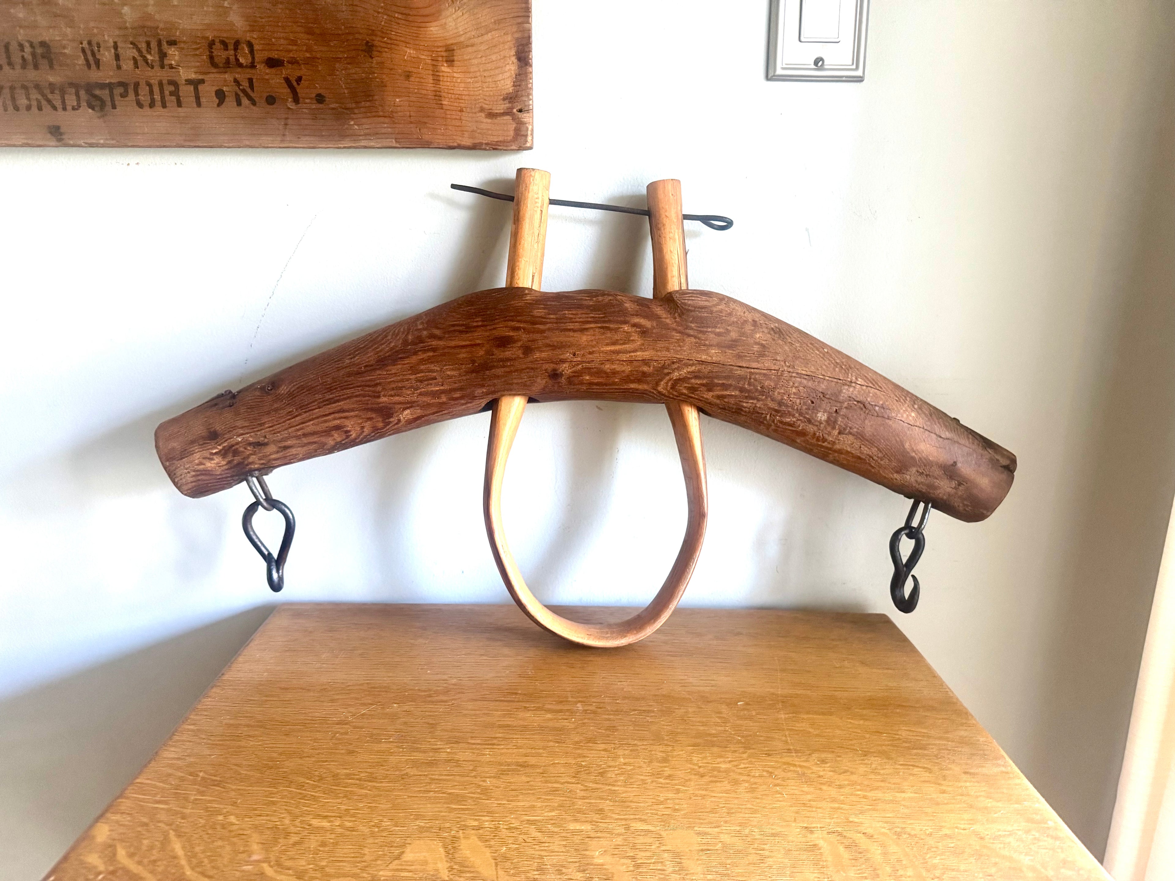 Antique Single Ox Yoke | Large Ox Yoke | Rustic Wood and Steel Single Ox Yoke | Small Primitive Handmade Oxen Yoke | Farmhouse Decor | Western Decor