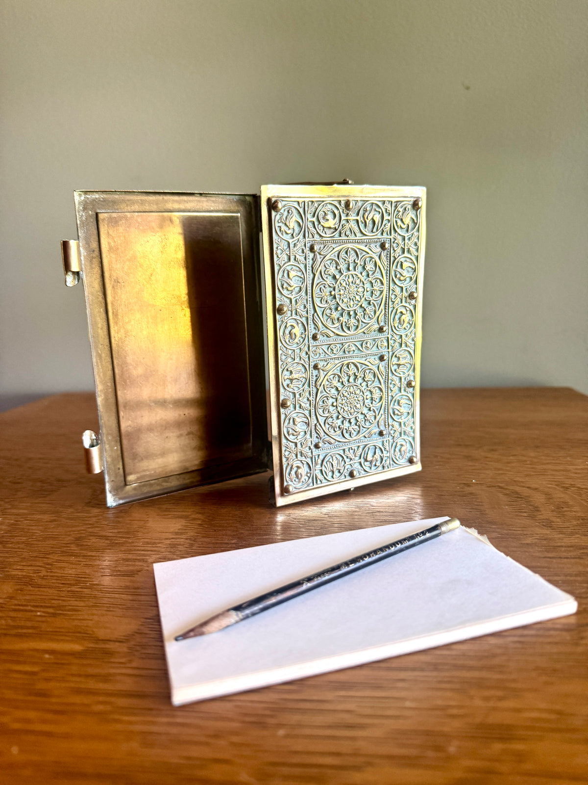 Antique Weimer Era Germany Bronze/Brass Notebook Case ~ Brass Scoring Case with Johan Faber Memorandum Pencil