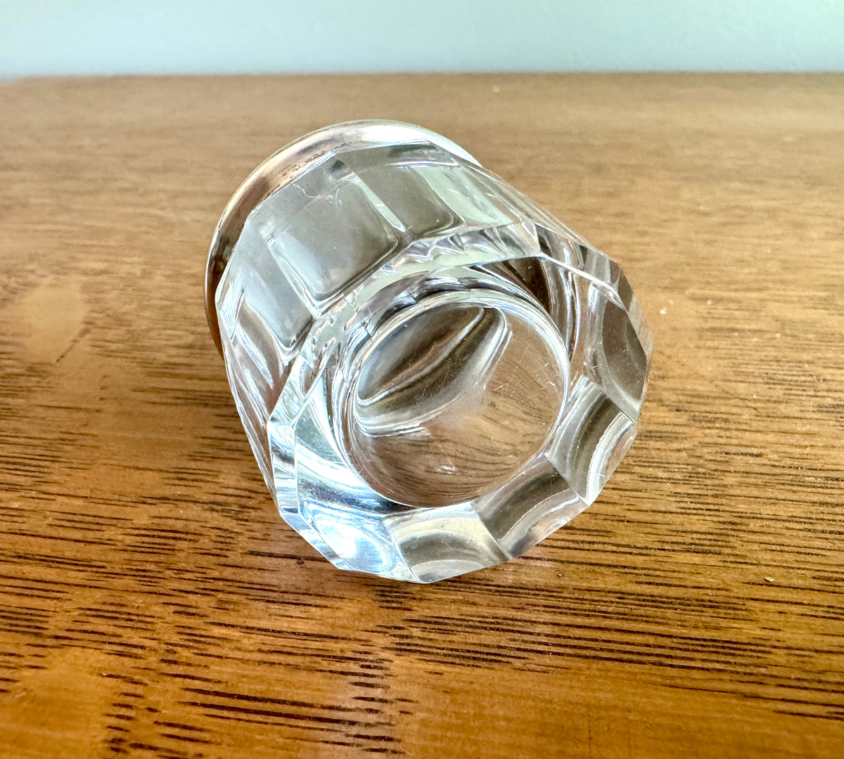 Elegant Small Engraved Art Deco Sterling Silver & Cut Glass Vanity Jar ~ Vanity Glass & Silver Box
