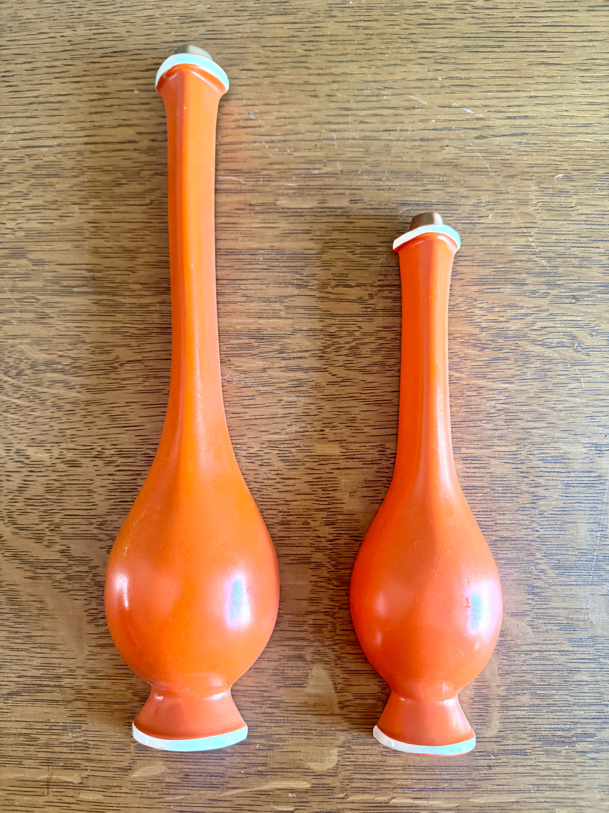 Pair of MCM Orange Chalkware Genie Bottle Wall Hangings ~ MCM Wall Decor