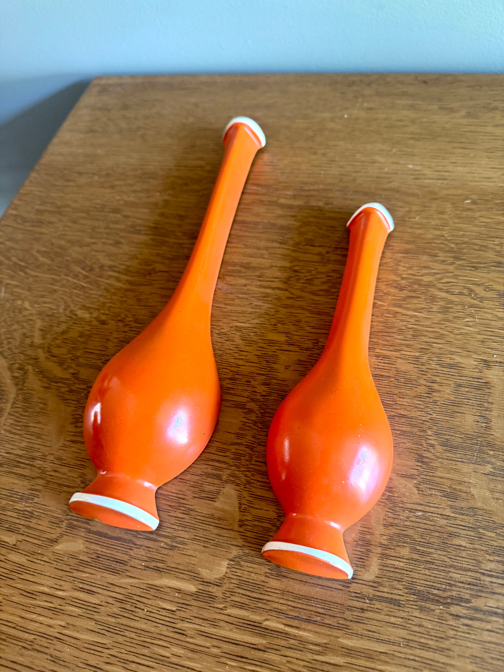 Pair of MCM Orange Chalkware Genie Bottle Wall Hangings ~ MCM Wall Decor