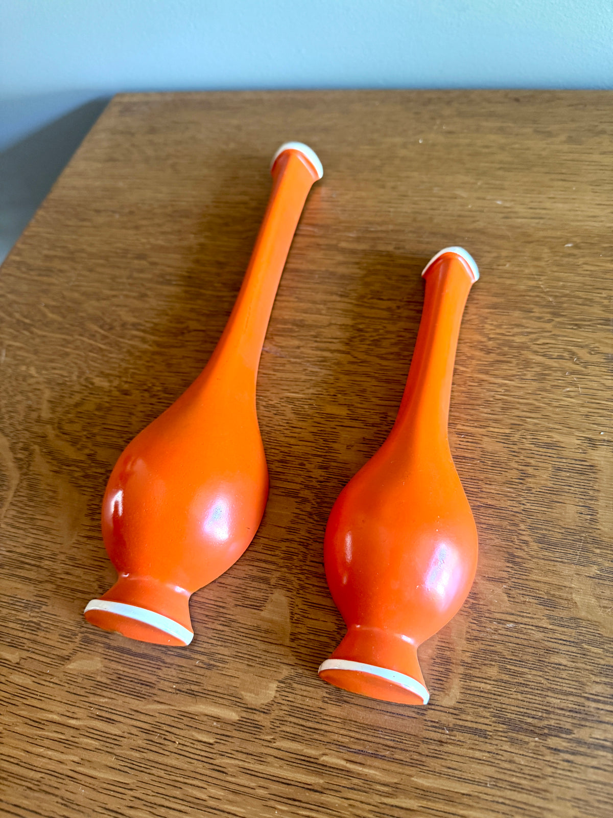 Pair of MCM Orange Chalkware Genie Bottle Wall Hangings ~ MCM Wall Decor
