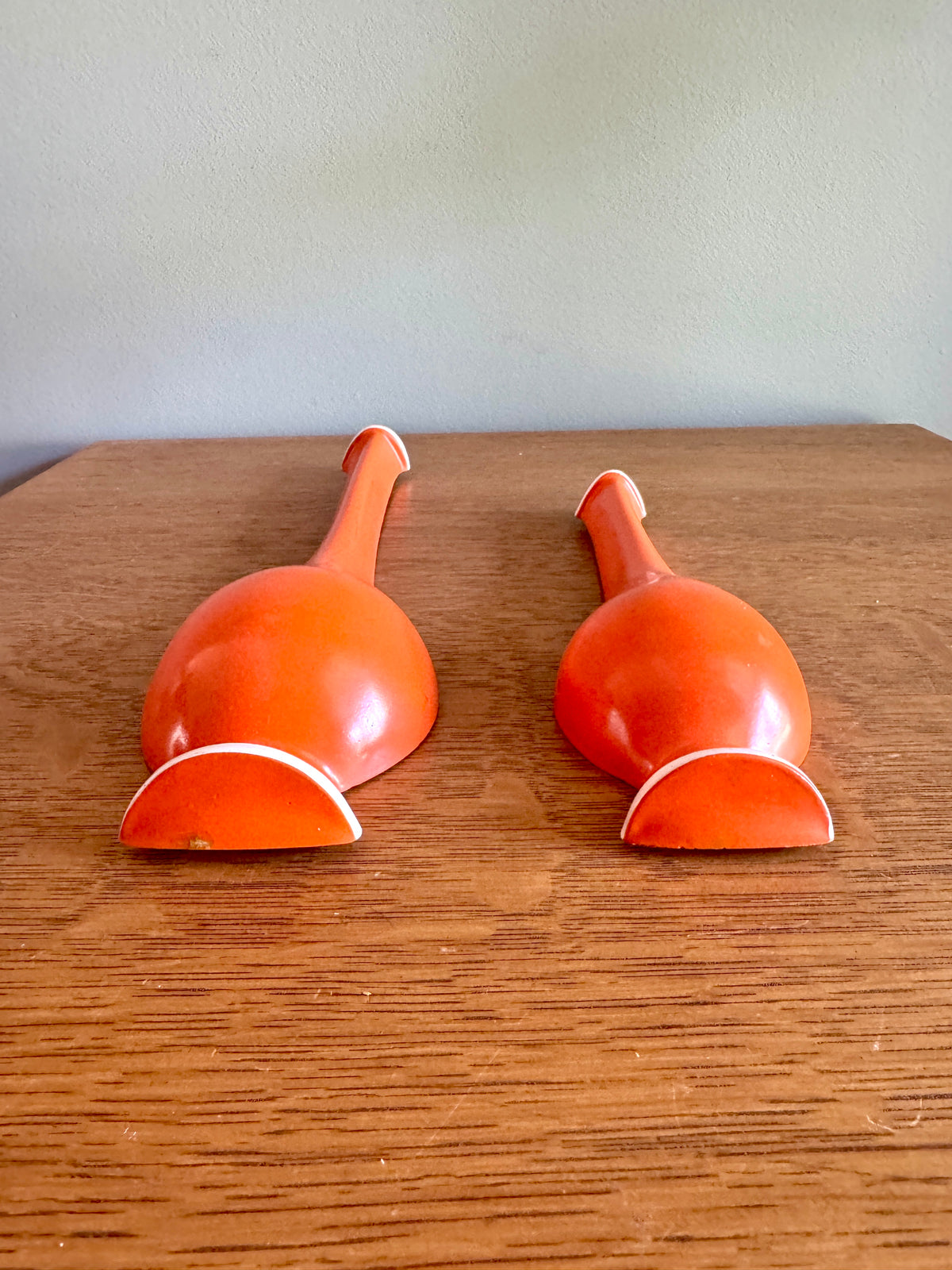 Pair of MCM Orange Chalkware Genie Bottle Wall Hangings ~ MCM Wall Decor