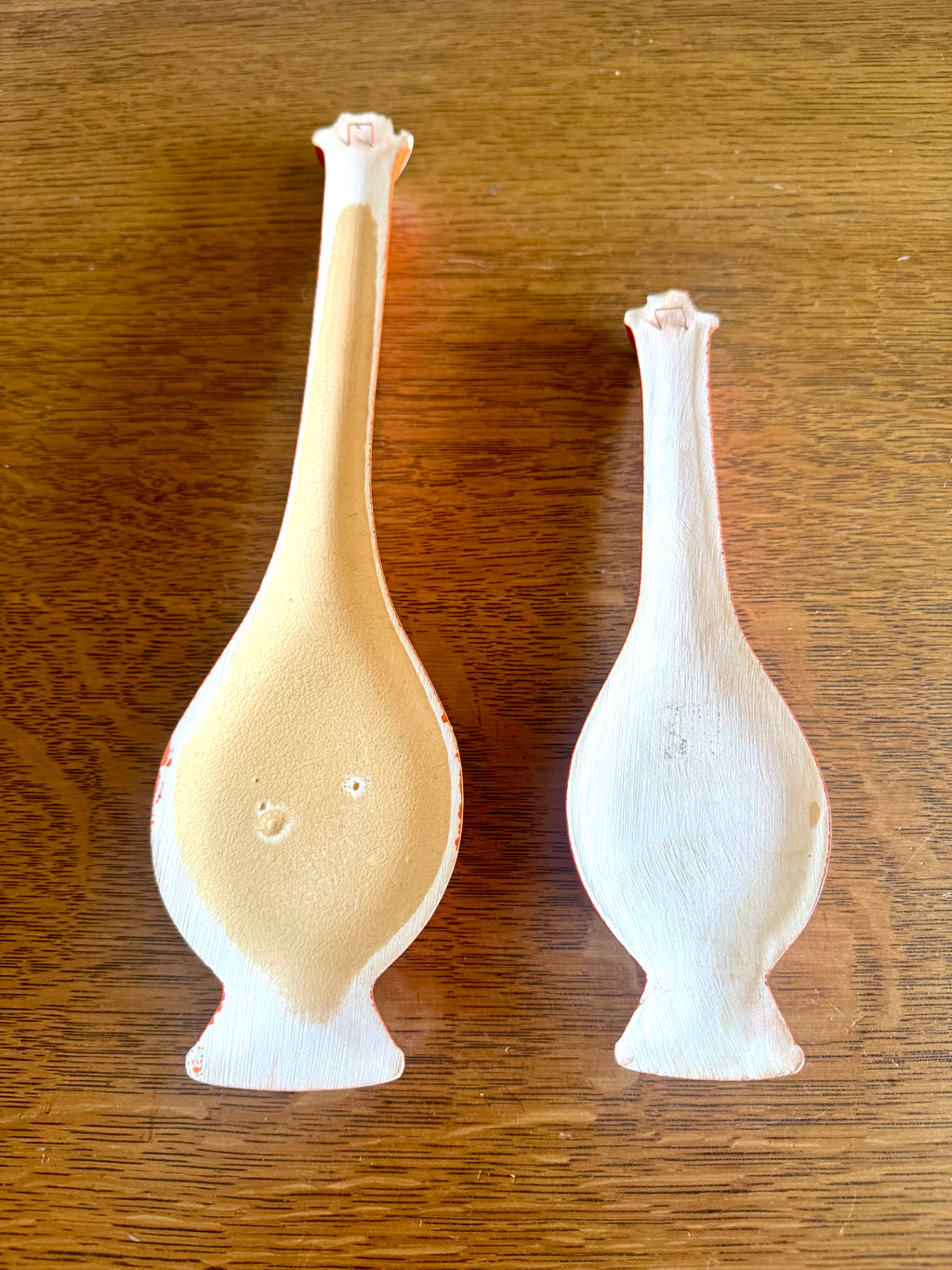 Pair of MCM Orange Chalkware Genie Bottle Wall Hangings ~ MCM Wall Decor