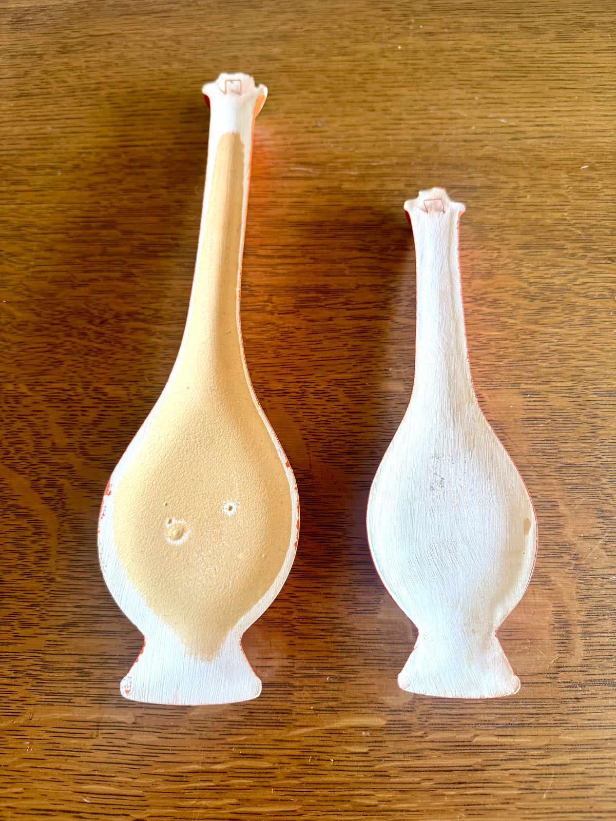 Pair of MCM Orange Chalkware Genie Bottle Wall Hangings ~ MCM Wall Decor