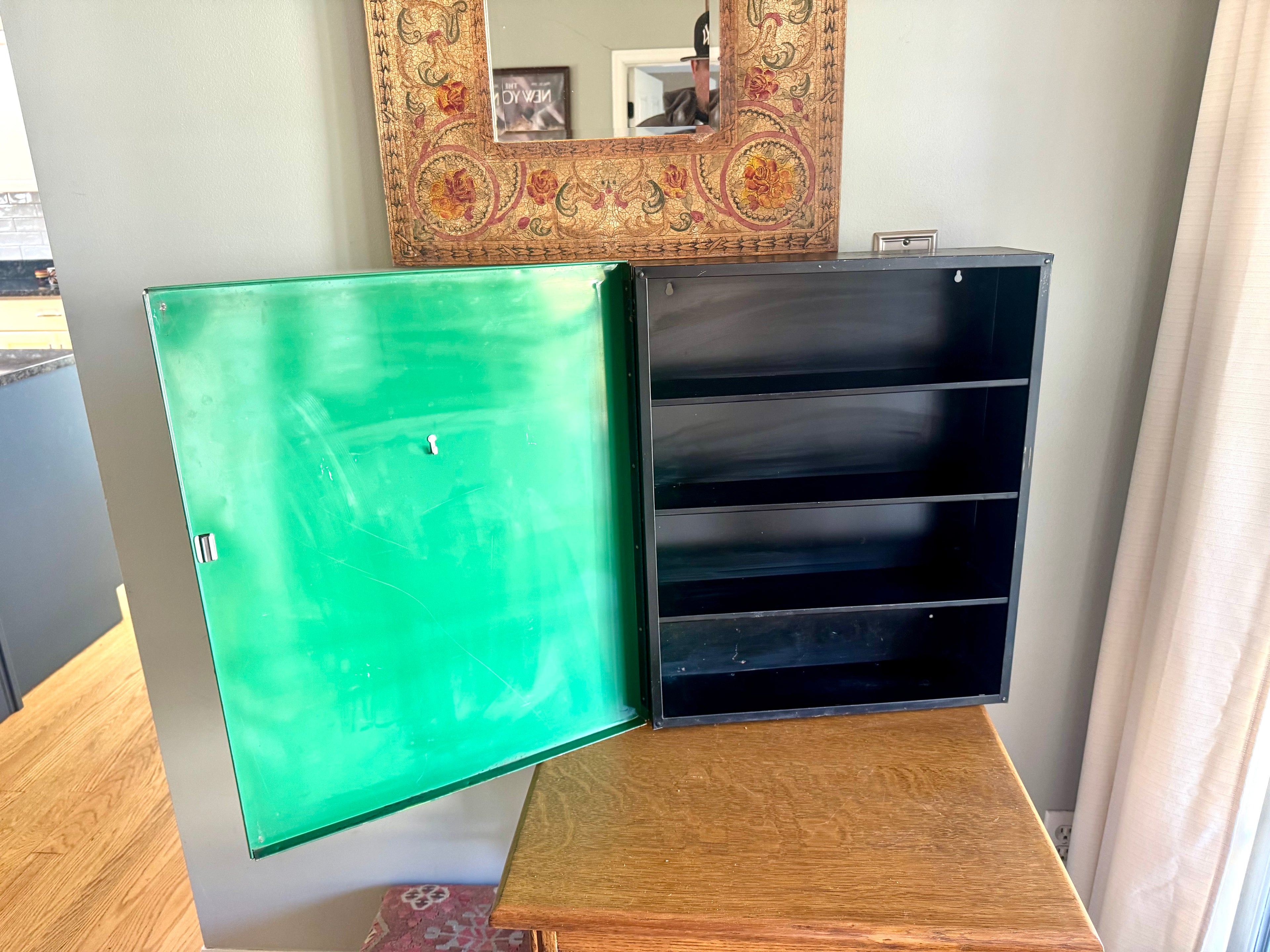 Vintage C/R Quality Oil Seal Wall Cabinet | Industrial Parts Cabinet | Mechanics Cabinet | Industrial Metal Display Cabinet | Industrial Decor Cabinet