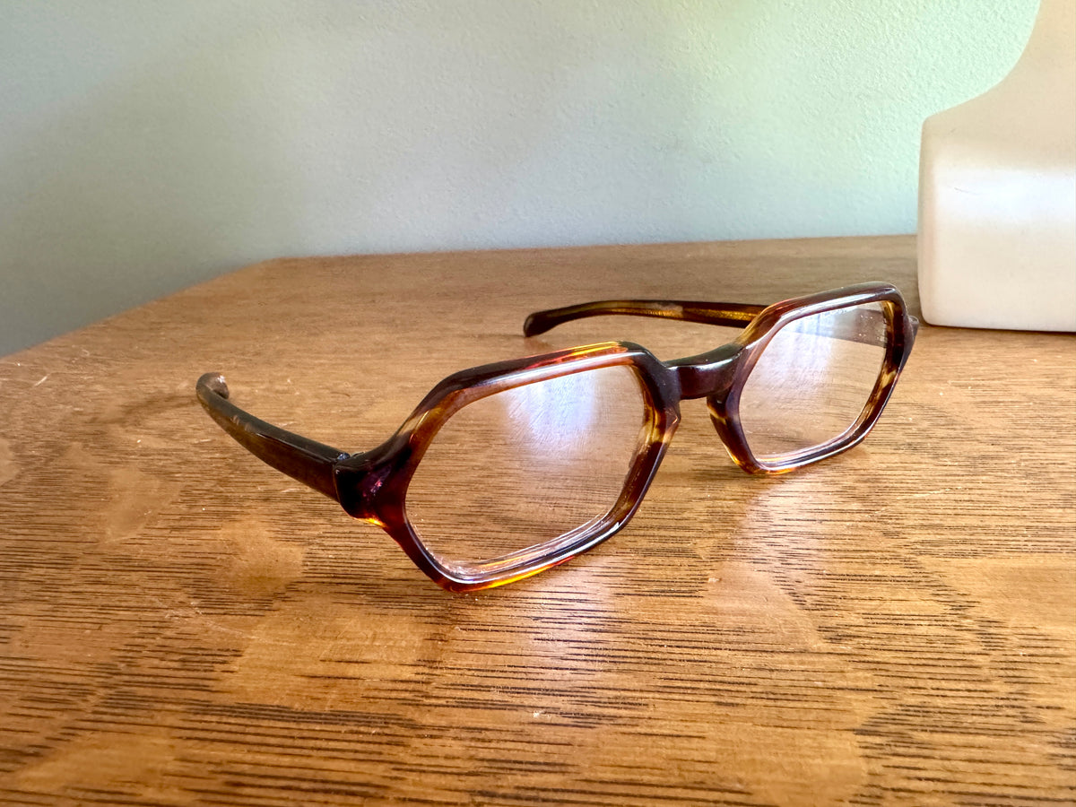 Vtg Geometric Tortoiseshell Framed Eyeglasses ~ Italian Hexagon Tortoiseshell Eyewear