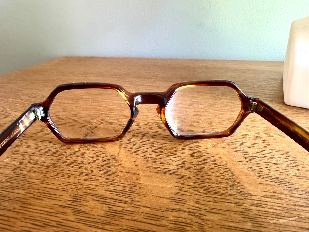 Vtg Geometric Tortoiseshell Framed Eyeglasses ~ Italian Hexagon Tortoiseshell Eyewear