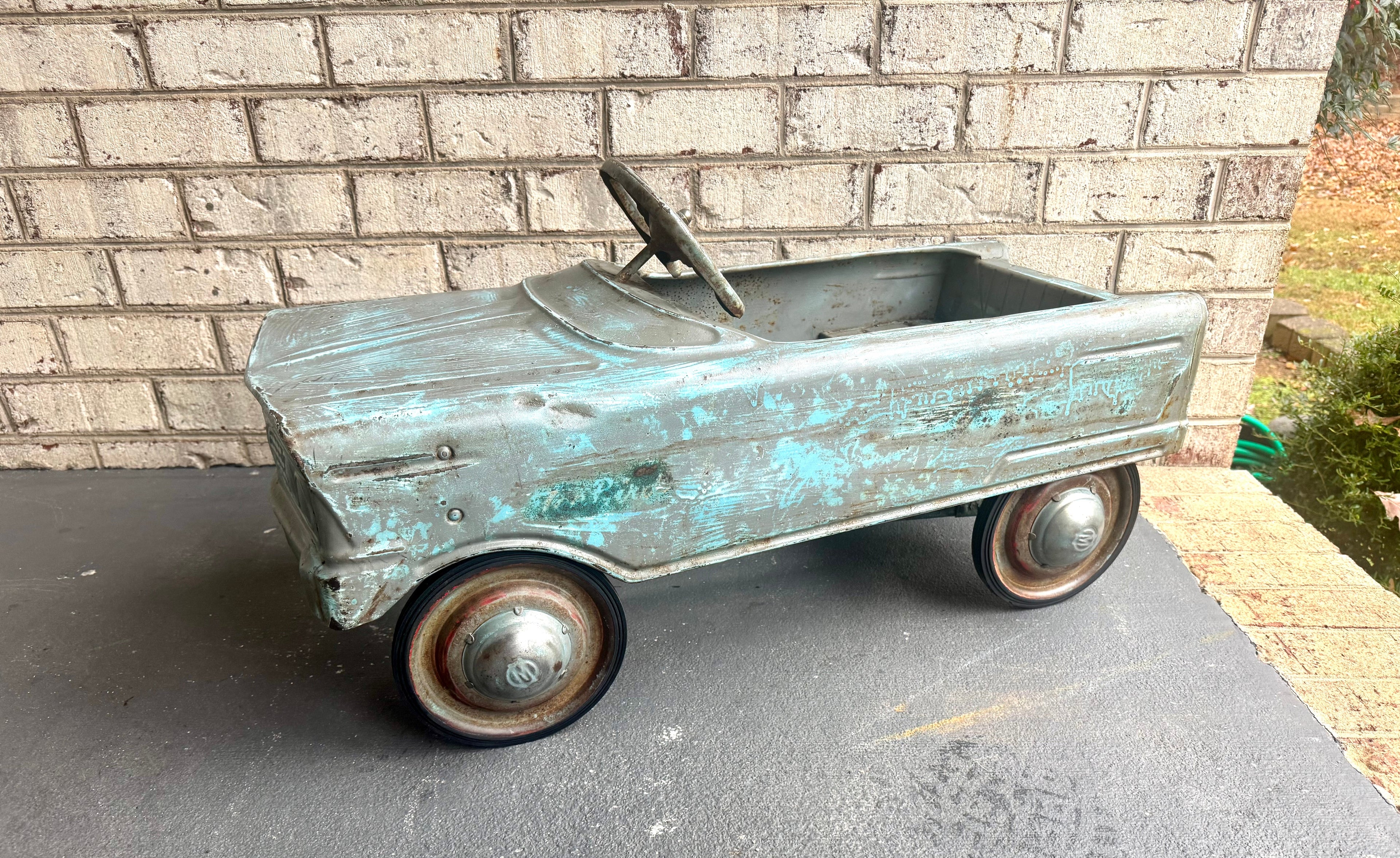 1960's Distressed Murray "Tee Bird" Pedal Car | Rustic Murray Pedal Car With New Tires