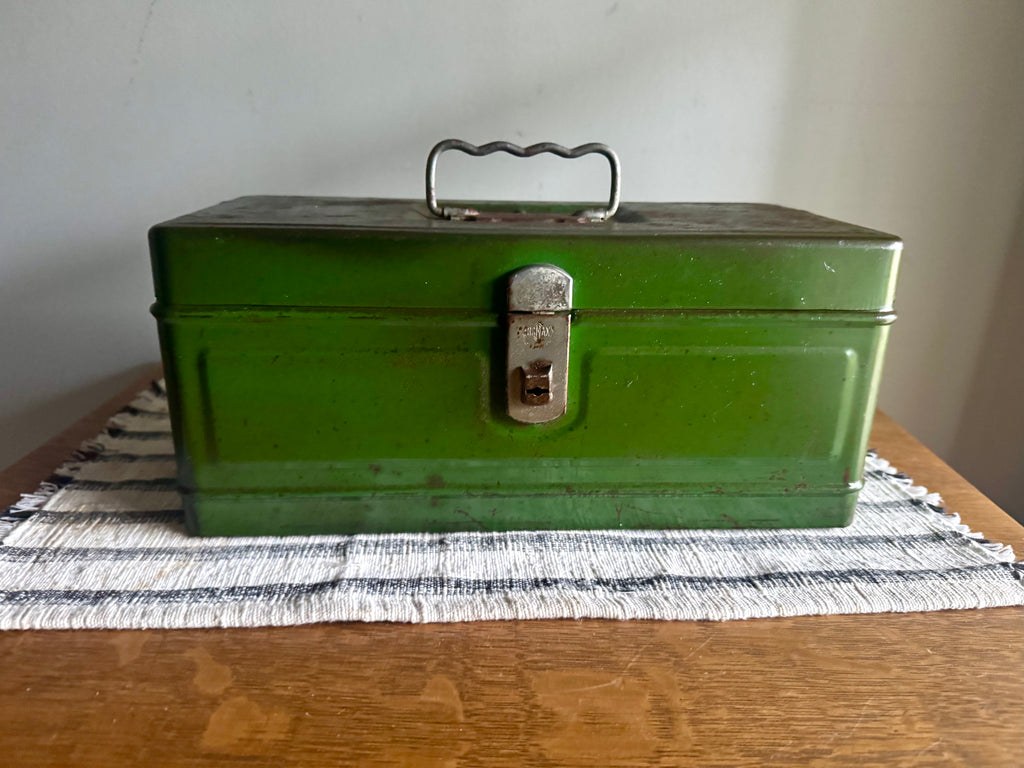 Small Rustic Green Metal Tool Box | Climax Green Metal Tackle Box