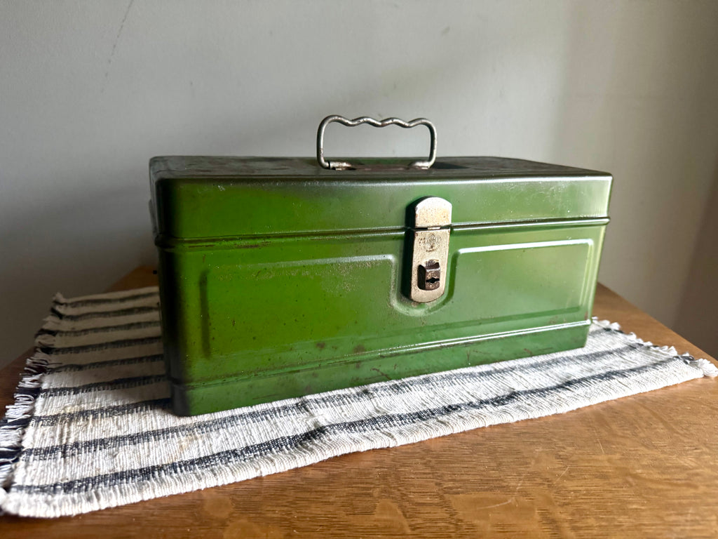 Small Rustic Green Metal Tool Box | Climax Green Metal Tackle Box